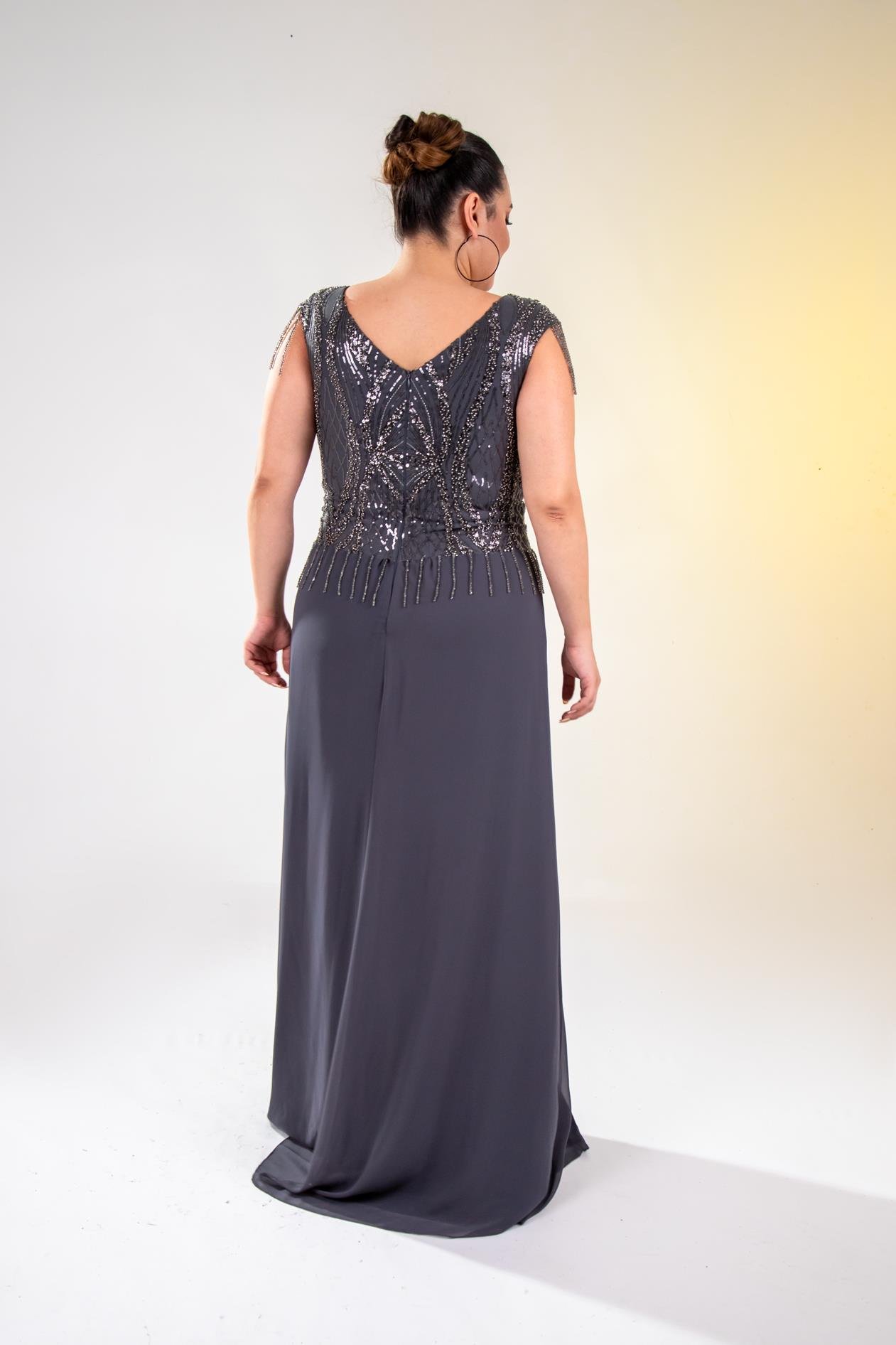 Büyük Beden 24220477 Pul İşlemeli Abiye Antrasit