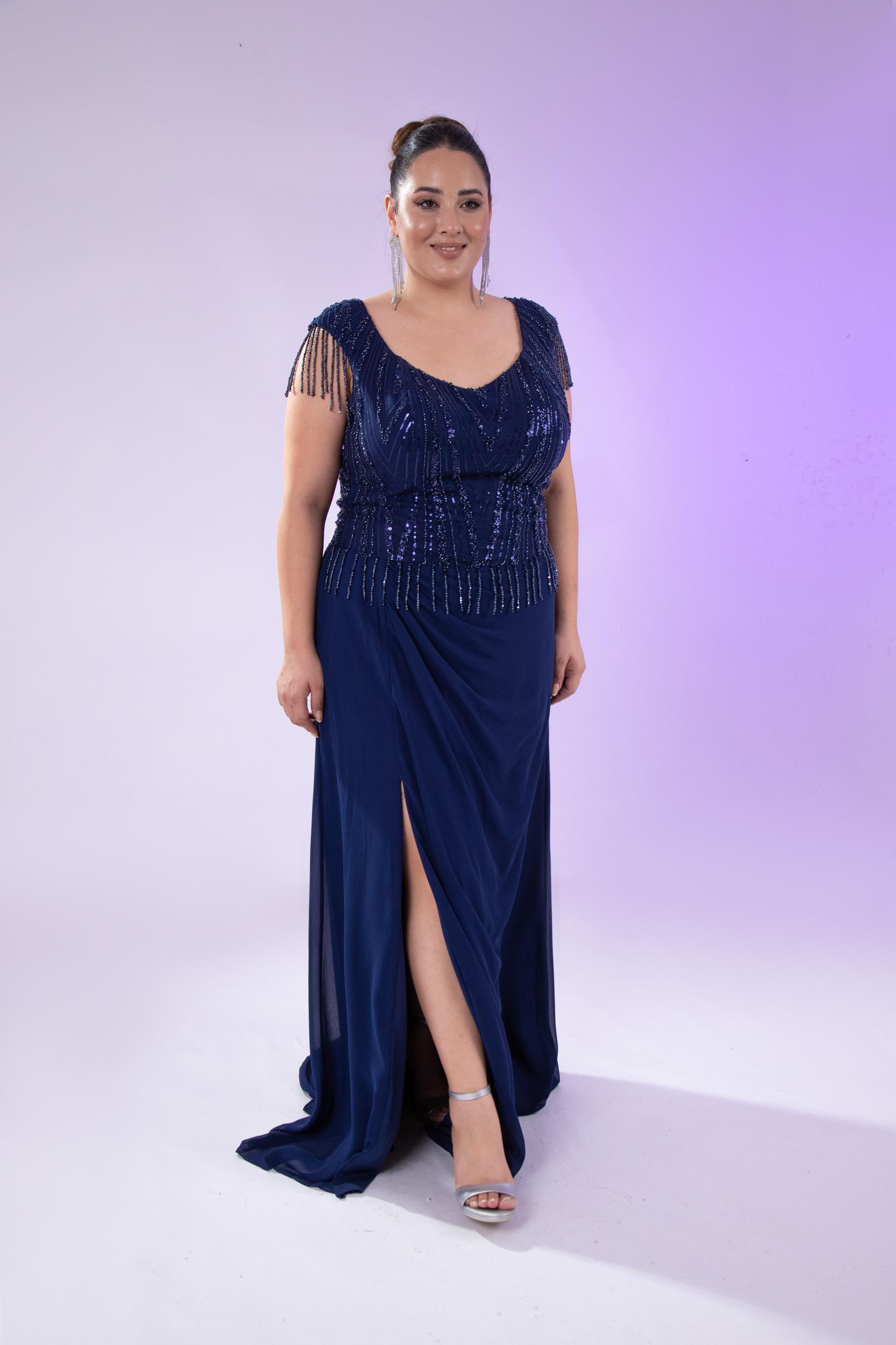 Büyük Beden 24220477 Pul İşlemeli Abiye Lacivert