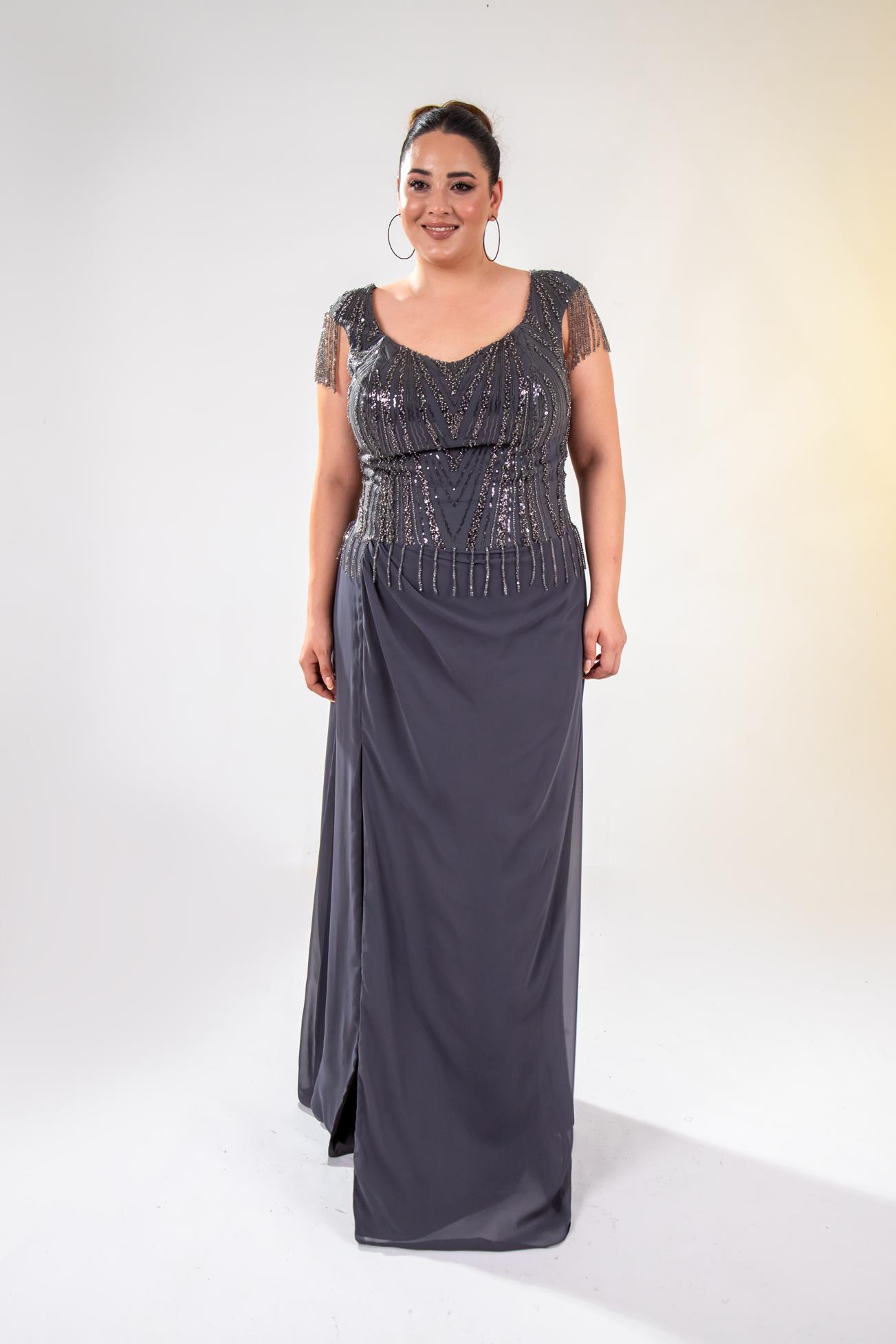 Büyük Beden 24220477 Pul İşlemeli Abiye Antrasit