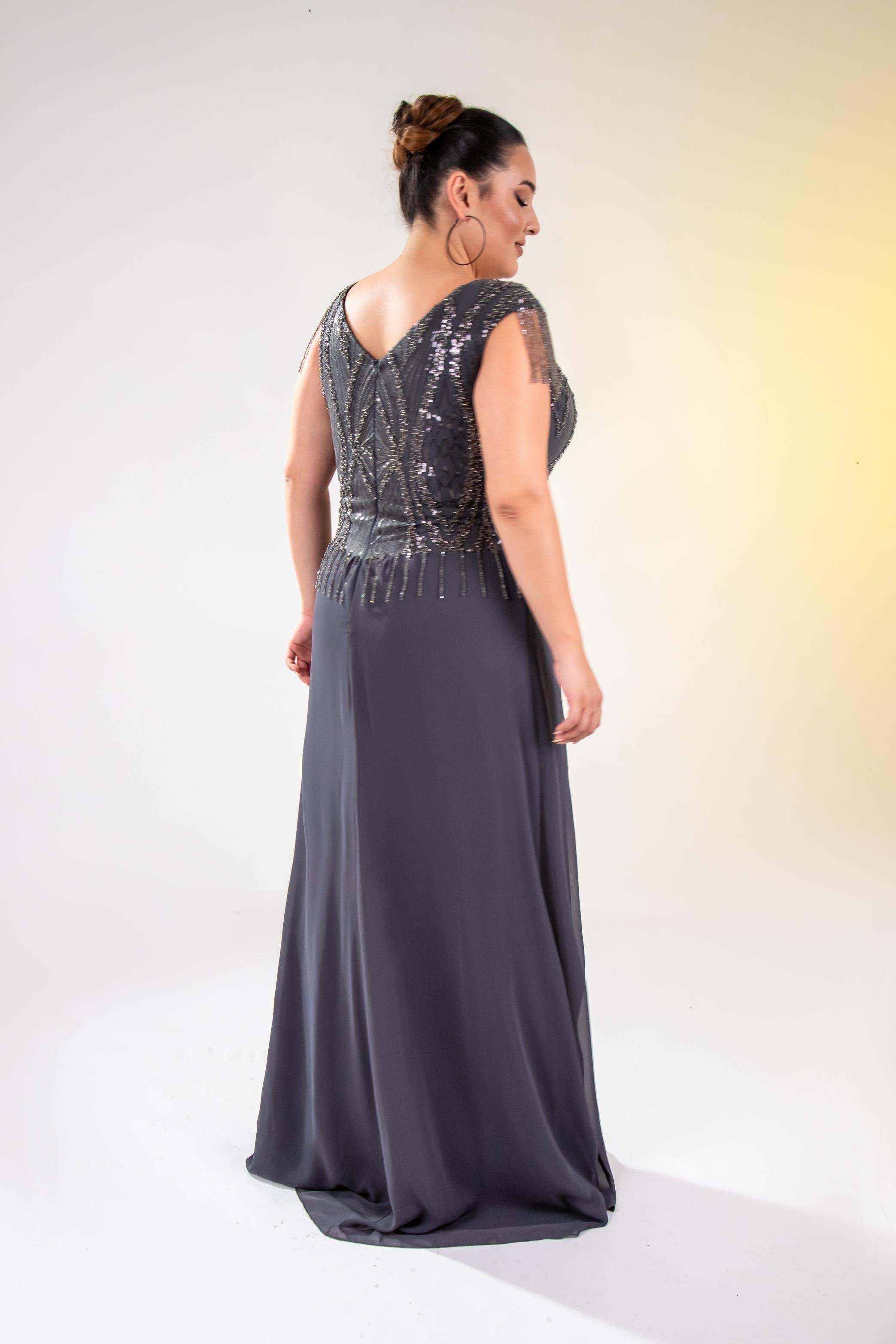 Büyük Beden 24220477 Pul İşlemeli Abiye Antrasit