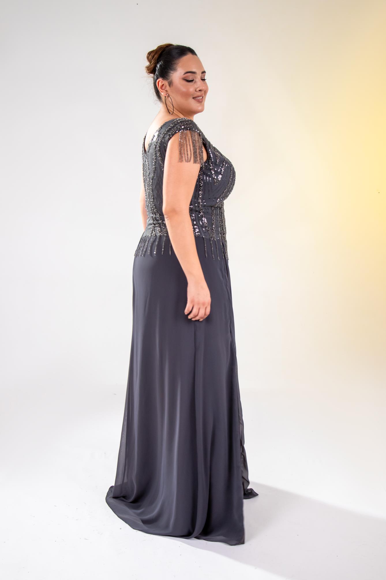 Büyük Beden 24220477 Pul İşlemeli Abiye Antrasit