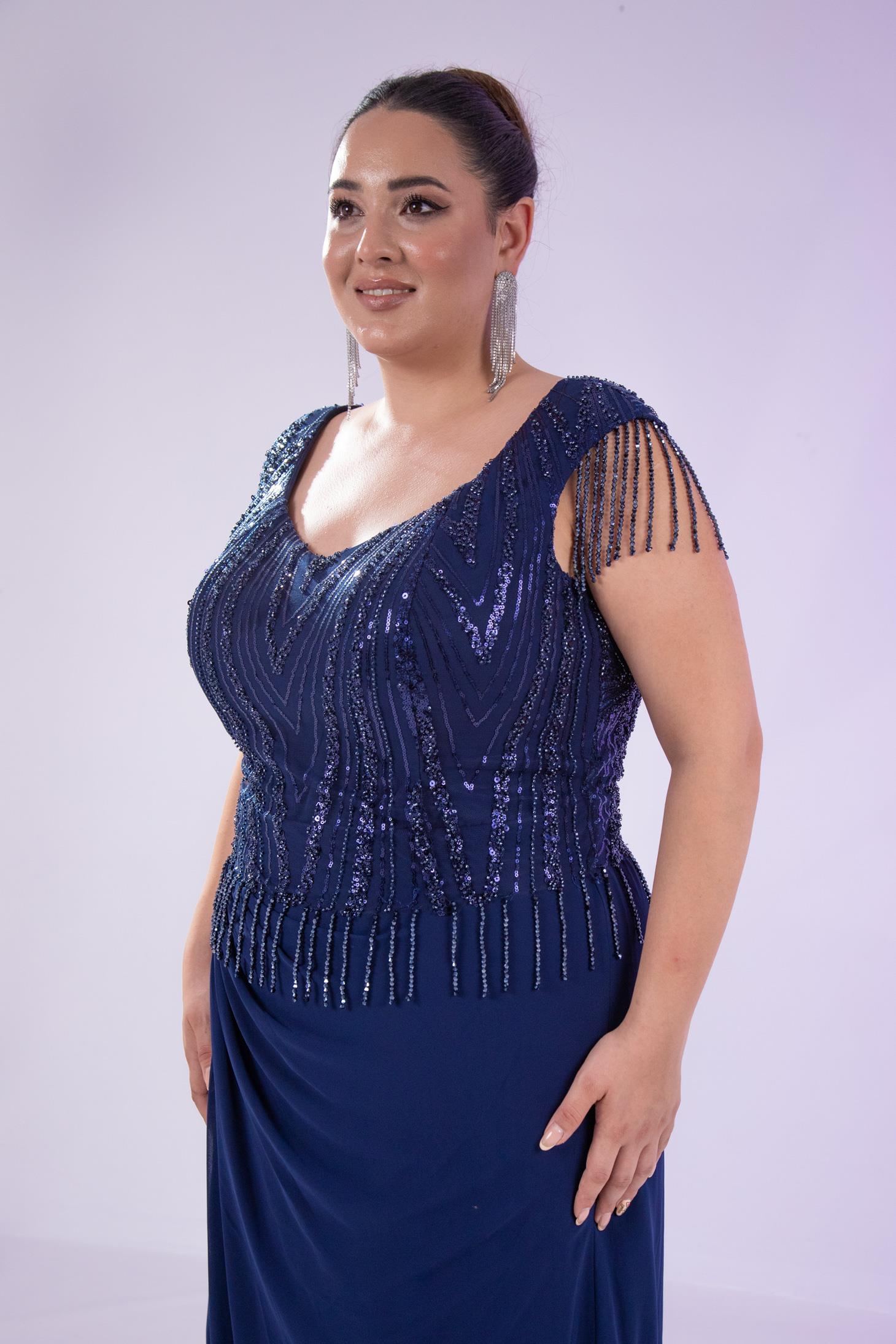 Büyük Beden 24220477 Pul İşlemeli Abiye Lacivert