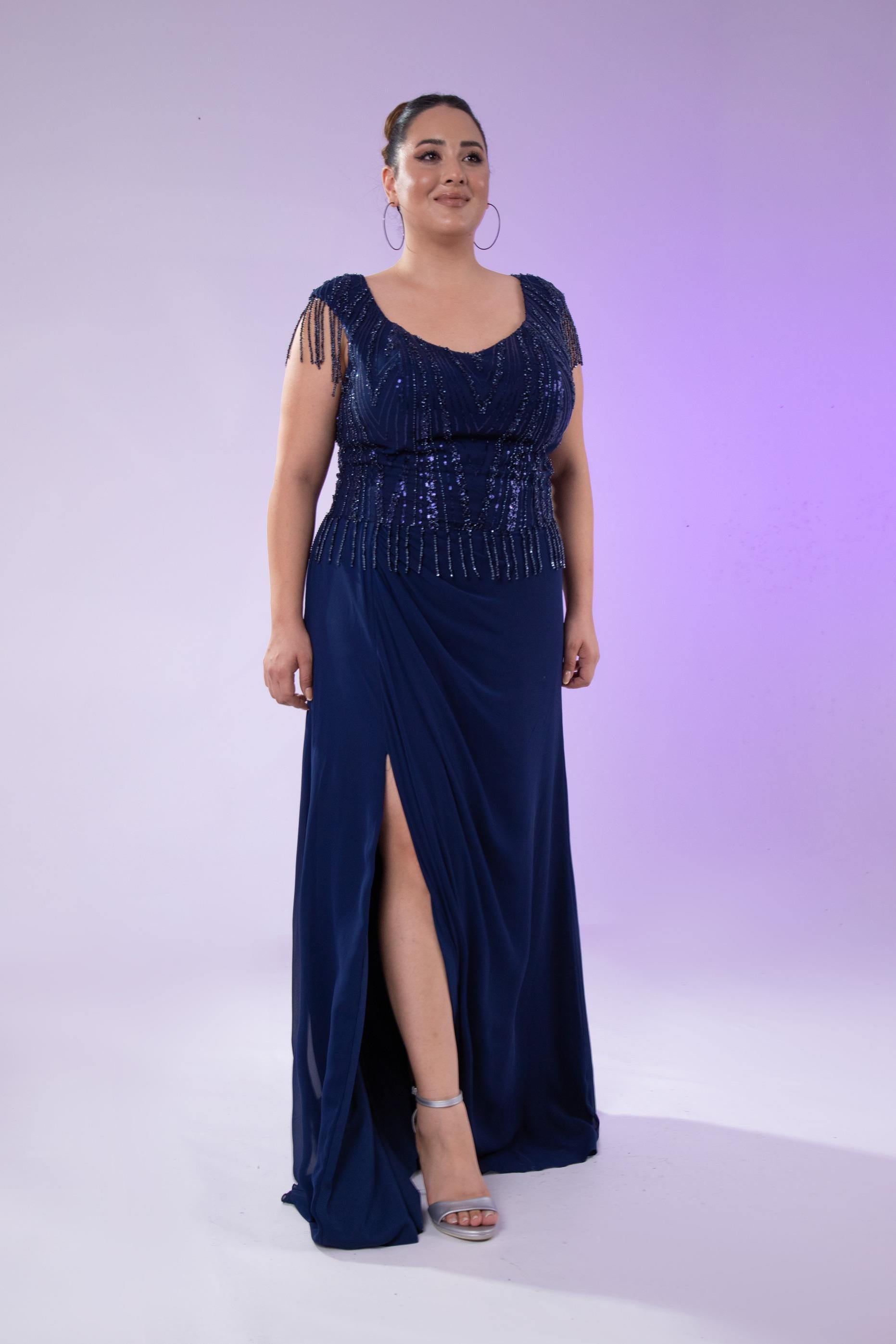 Büyük Beden 24220477 Pul İşlemeli Abiye Lacivert