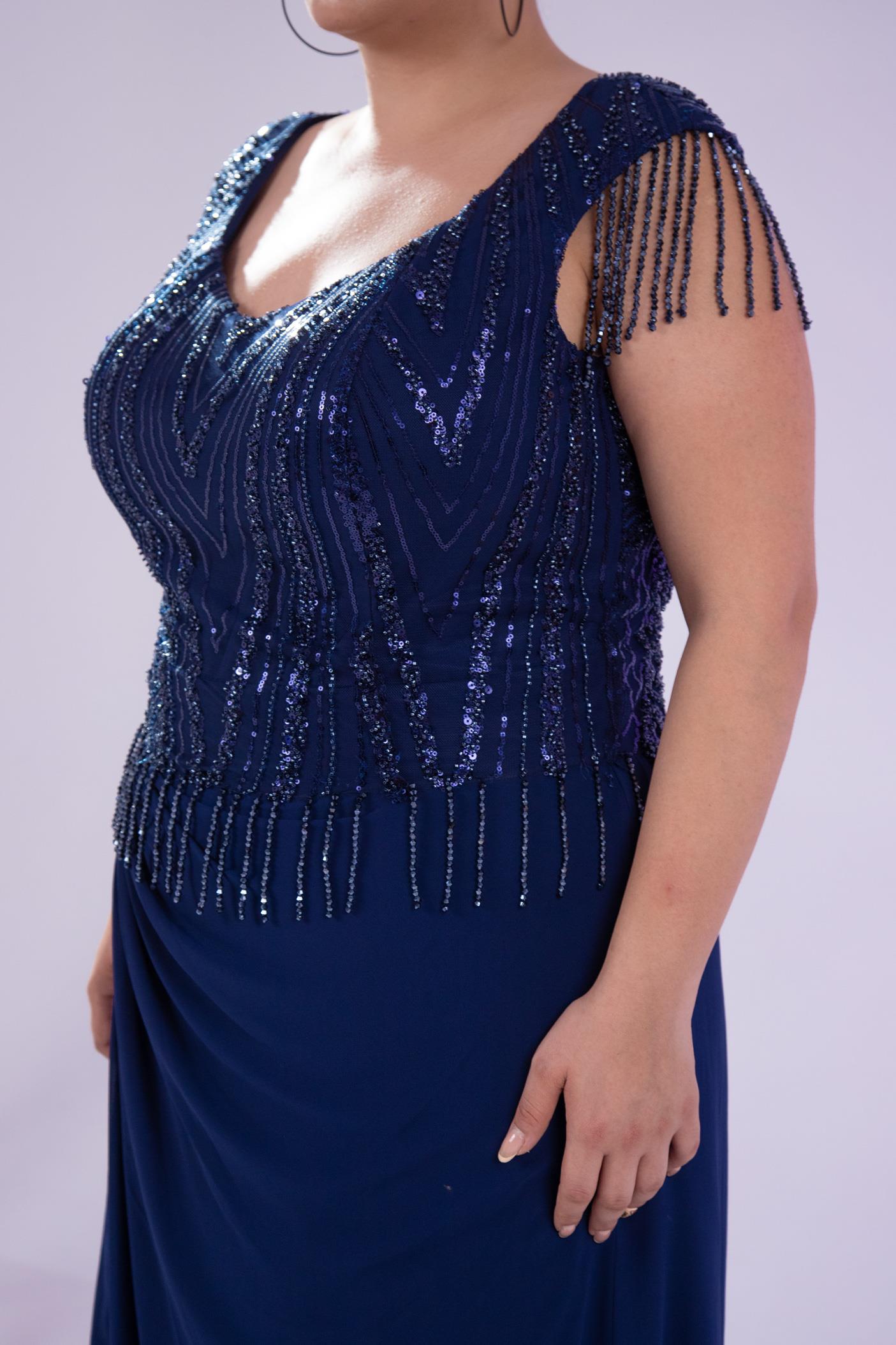 Büyük Beden 24220477 Pul İşlemeli Abiye Lacivert