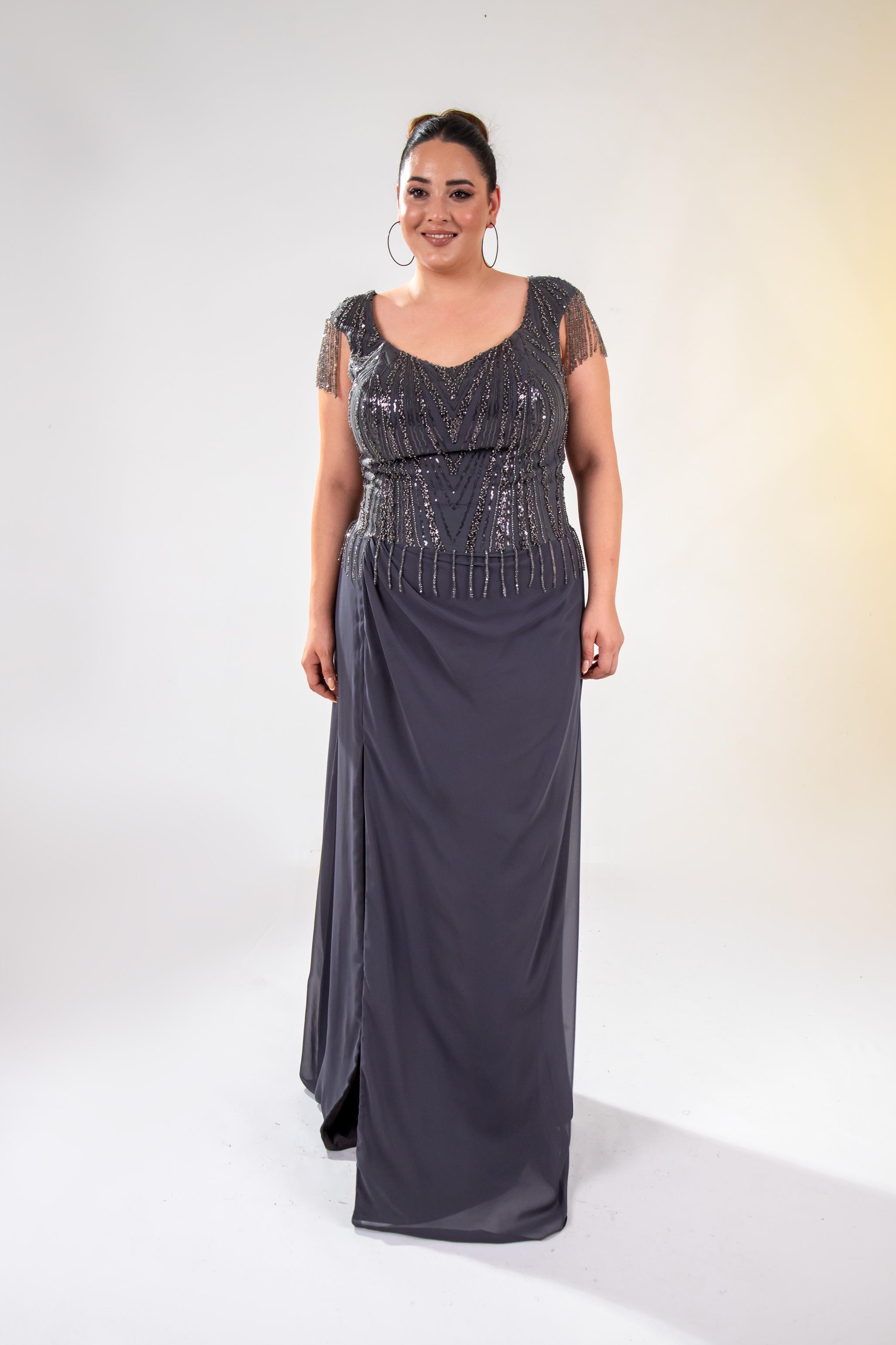 Büyük Beden 24220477 Pul İşlemeli Abiye Antrasit