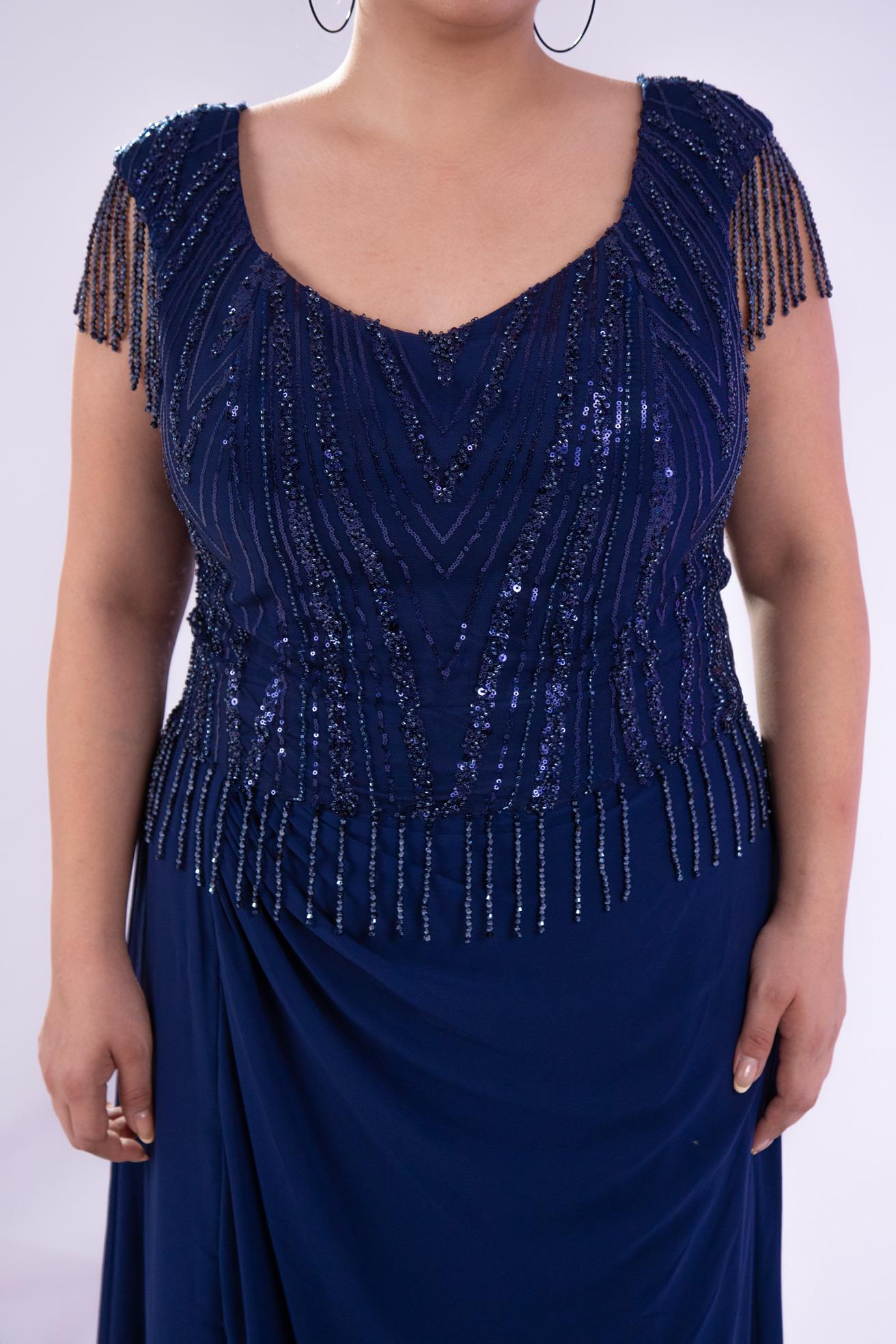 Büyük Beden 24220477 Pul İşlemeli Abiye Lacivert