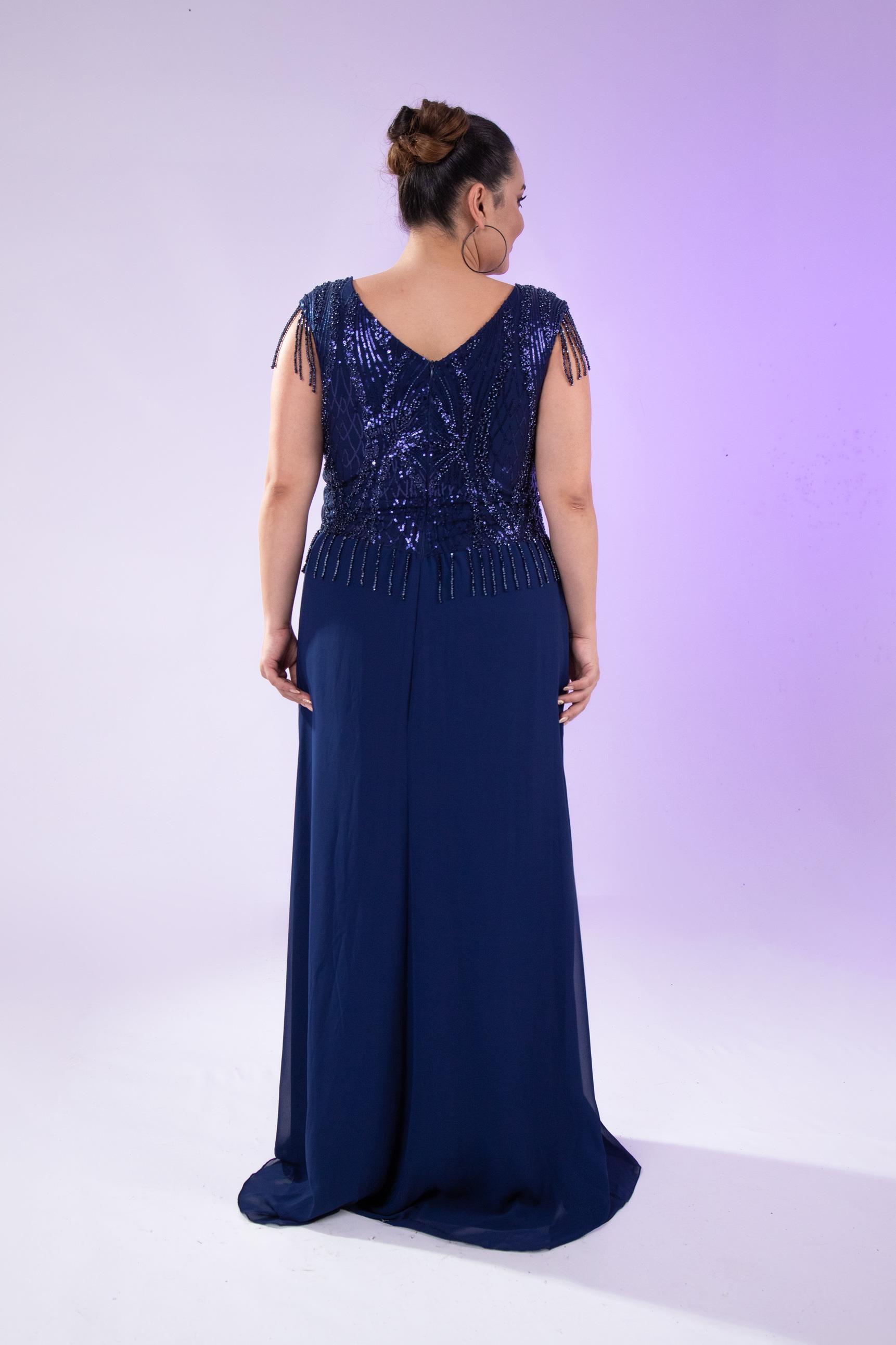 Büyük Beden 24220477 Pul İşlemeli Abiye Lacivert