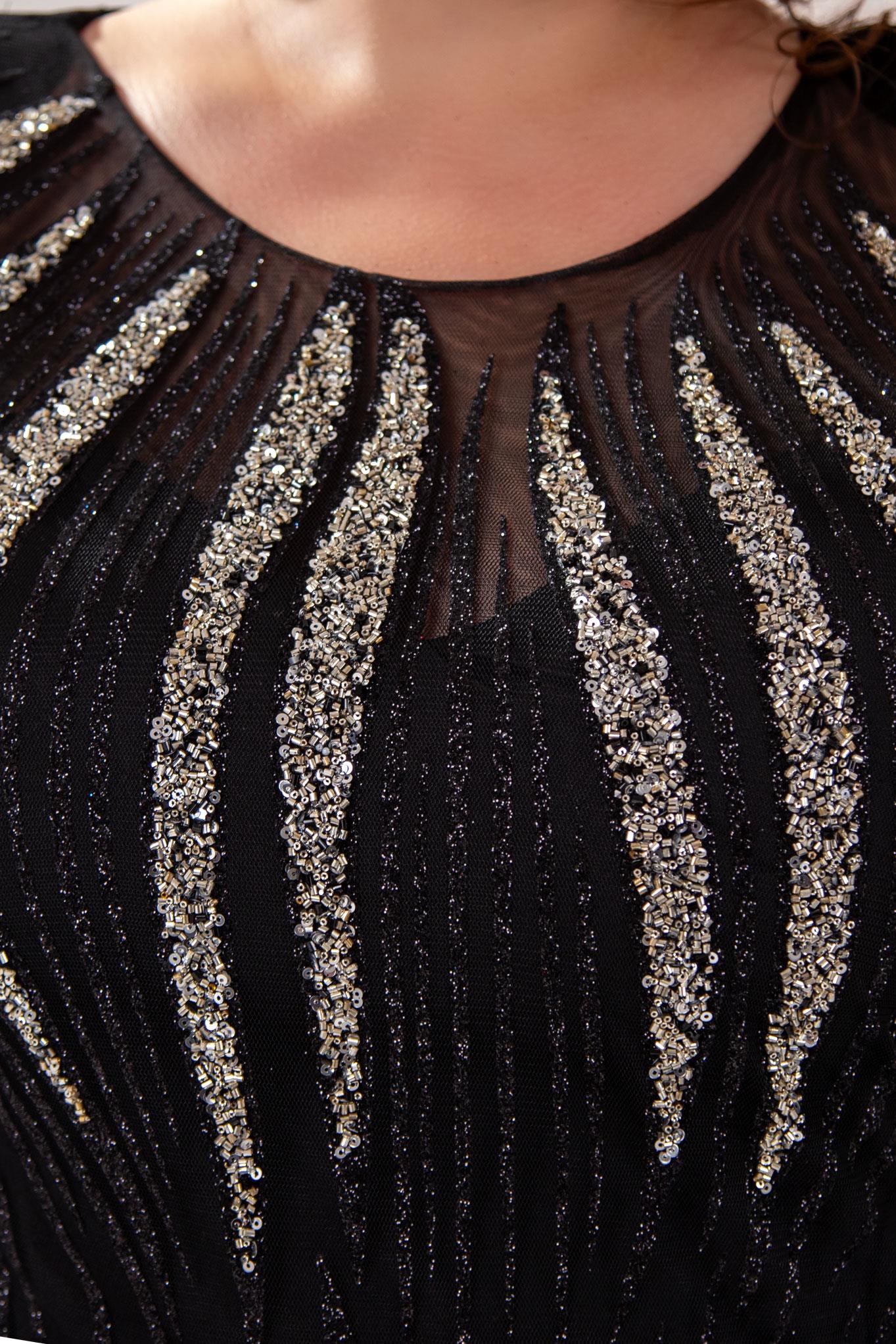 Büyük Beden 24220486 Yaka Detaylı Abiye  SiyaH-Gümüş