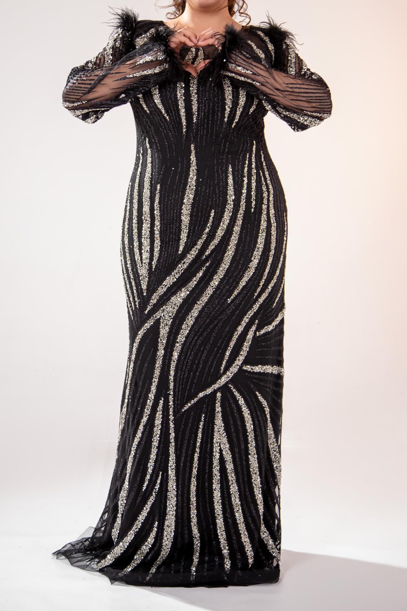 Büyük Beden 24220486 Yaka Detaylı Abiye  SiyaH-Gümüş