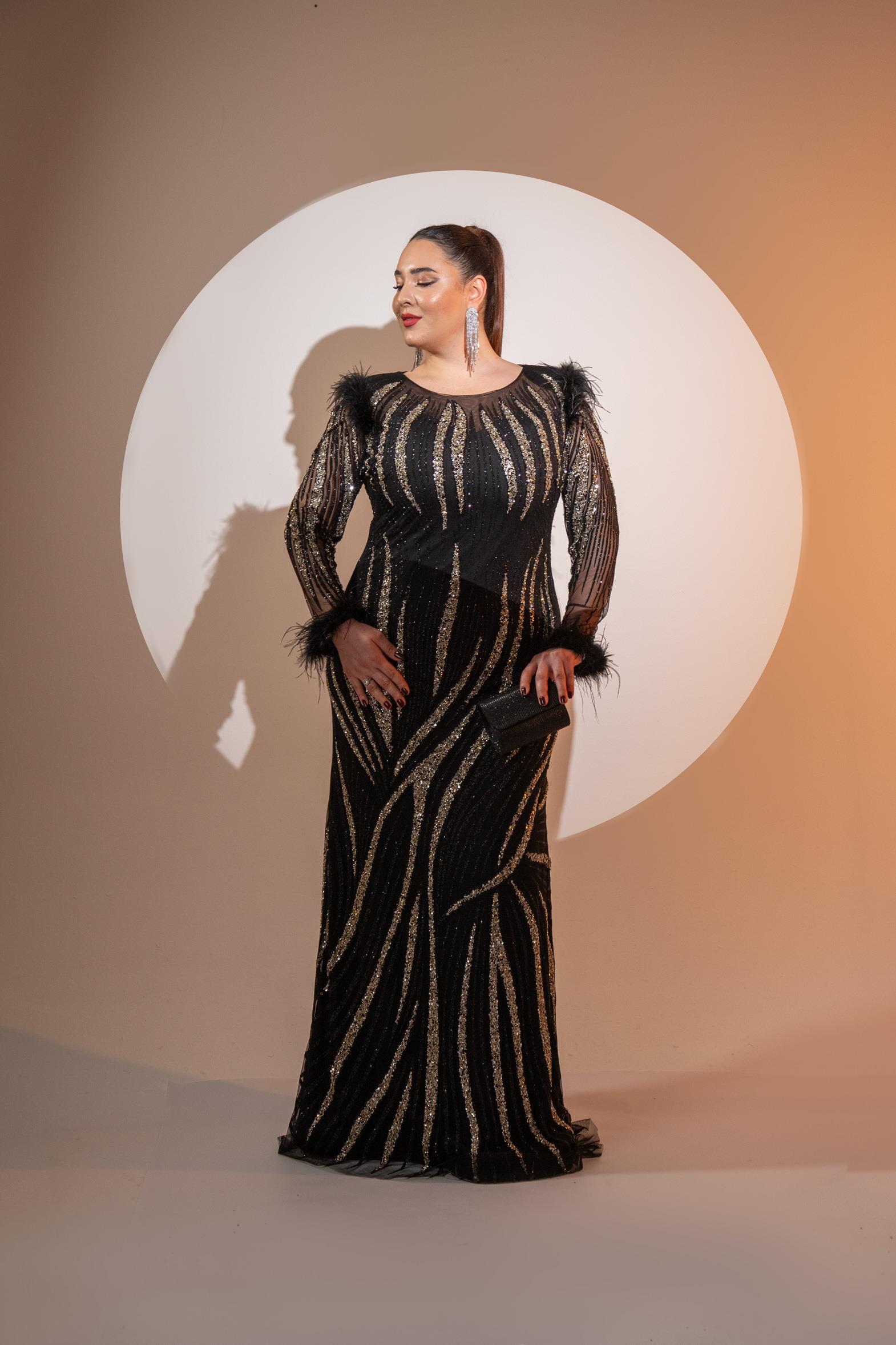 Büyük Beden 24220486 Yaka Detaylı Abiye  SiyaH-Gümüş