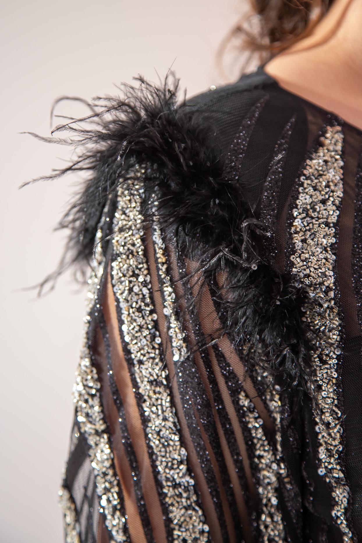 Büyük Beden 24220486 Yaka Detaylı Abiye  SiyaH-Gümüş