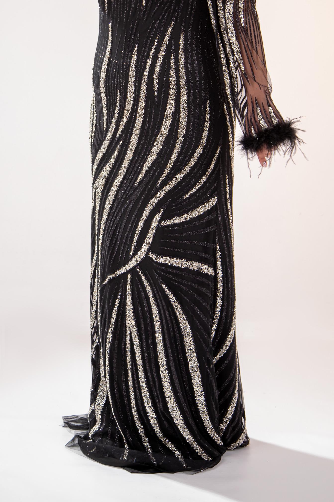 Büyük Beden 24220486 Yaka Detaylı Abiye  SiyaH-Gümüş