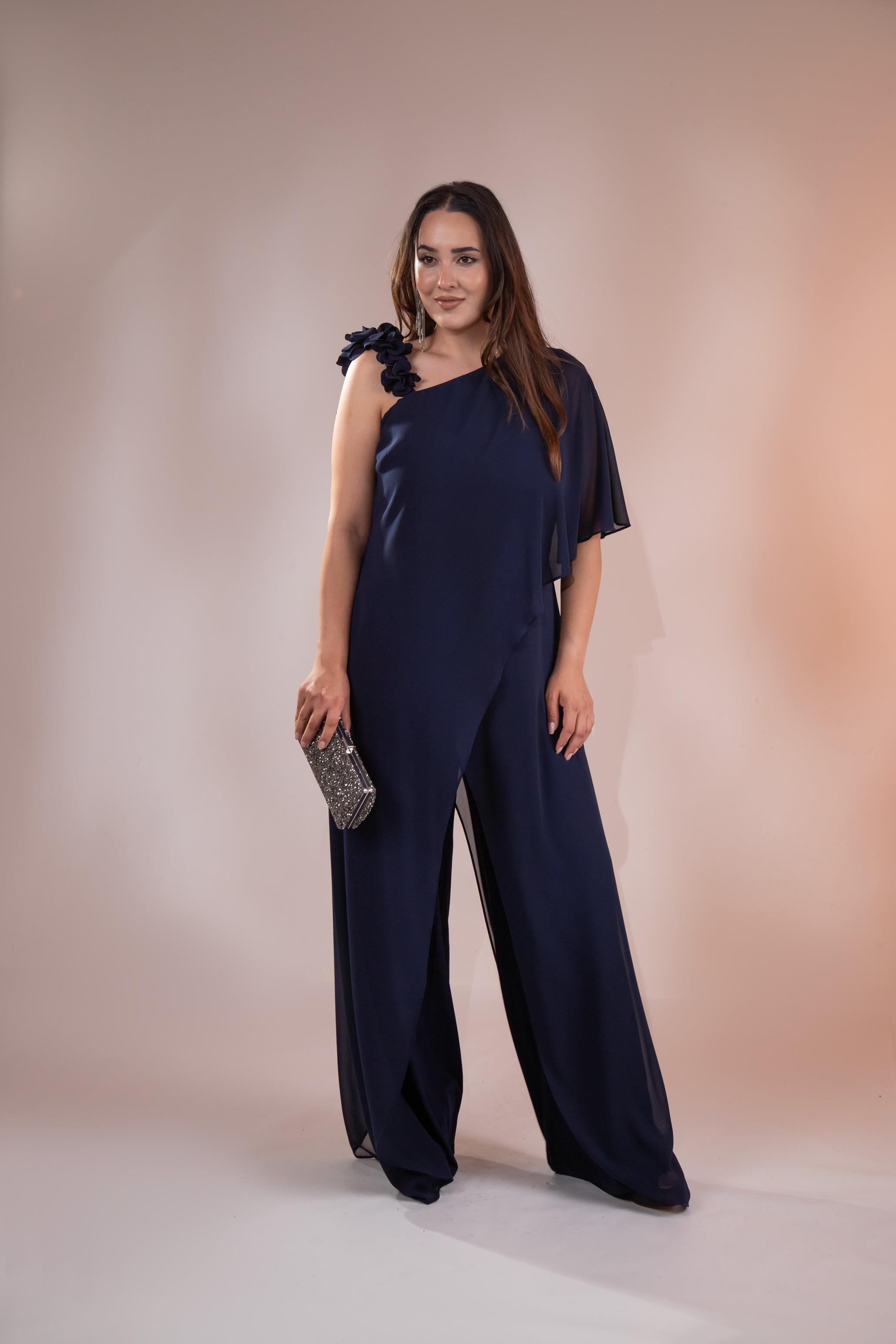 Büyük Beden 2422107 Şifon Tulum Abiye Lacivert