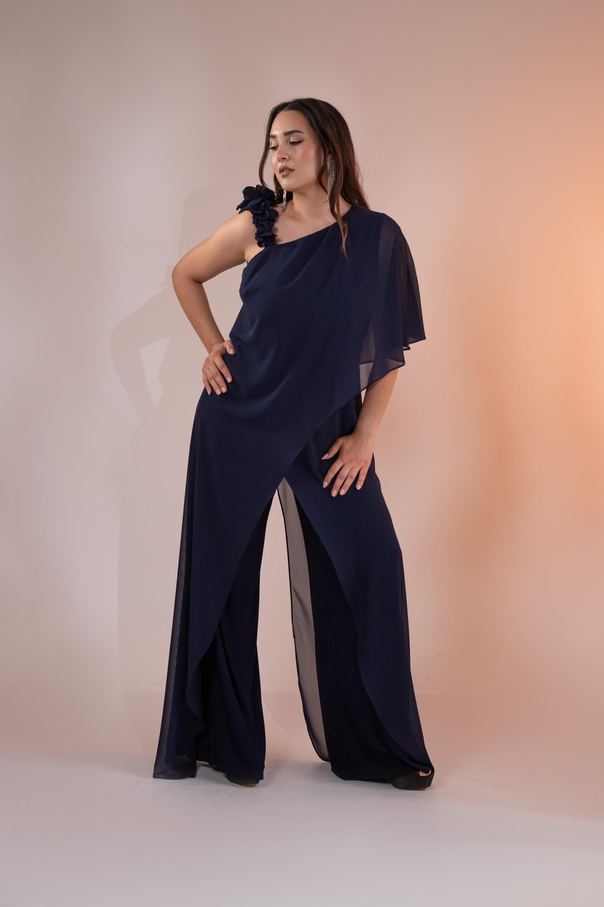 Büyük Beden 2422107 Şifon Tulum Abiye Lacivert