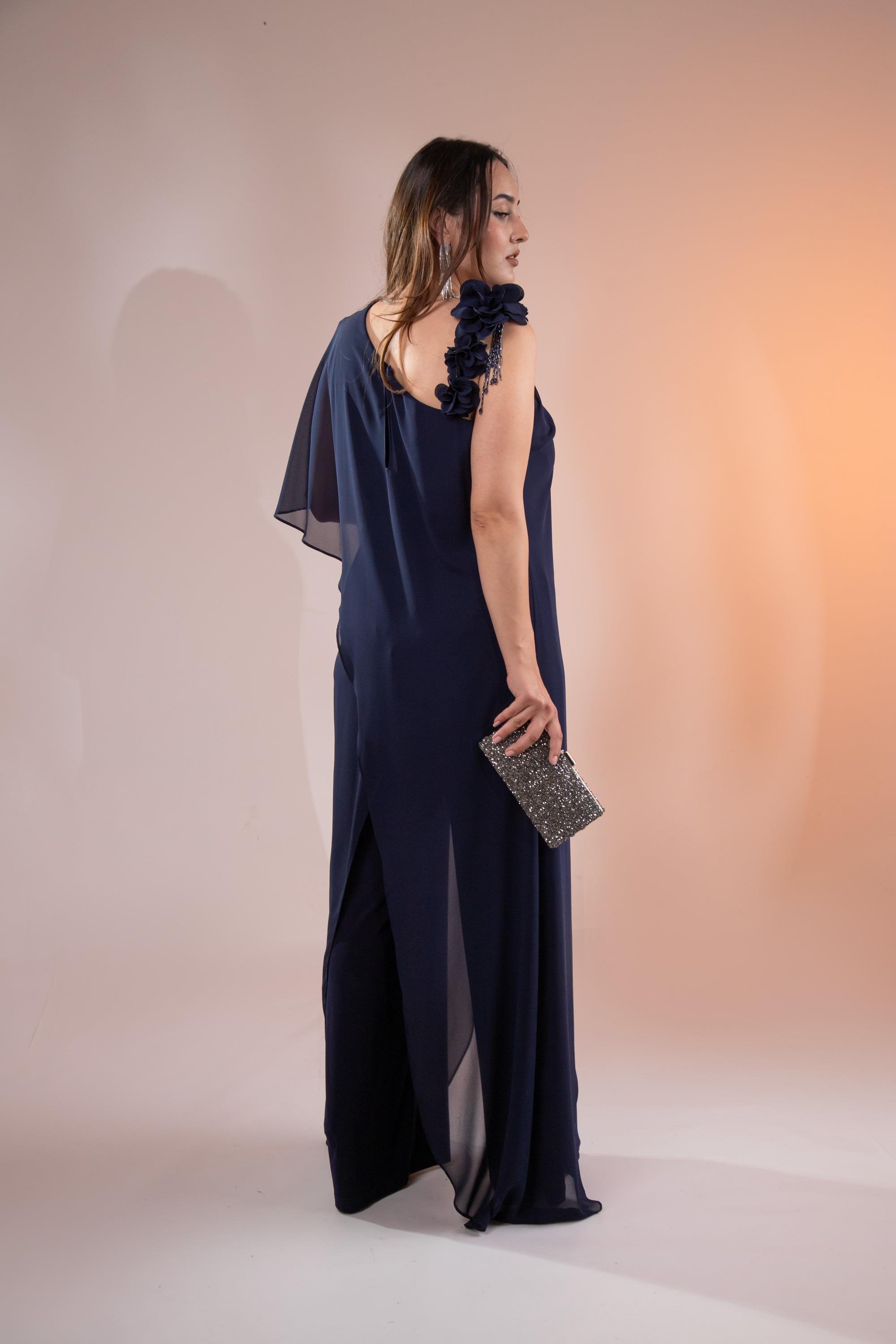 Büyük Beden 2422107 Şifon Tulum Abiye Lacivert