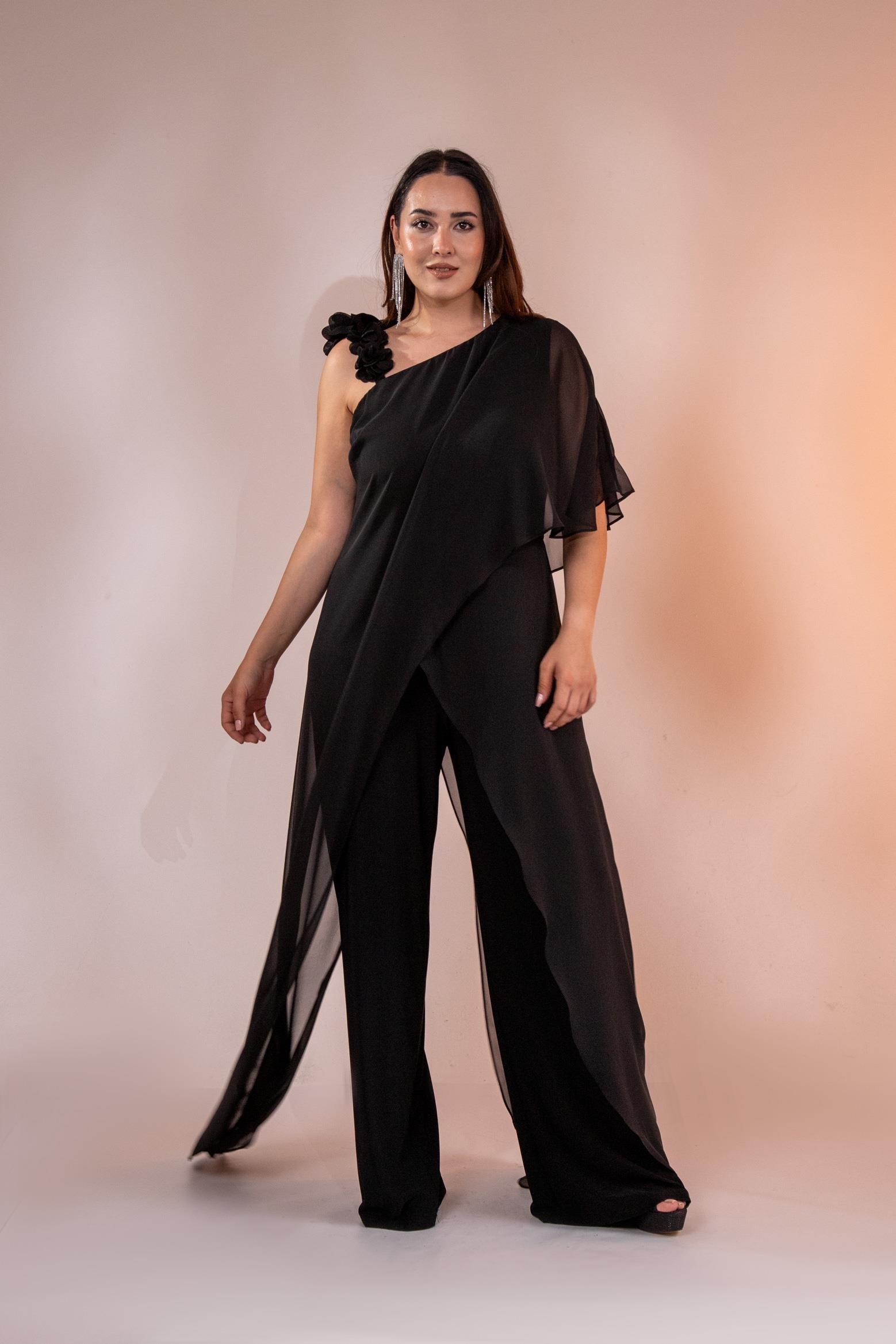 Büyük Beden 2422107 Şifon Tulum Abiye Siyah