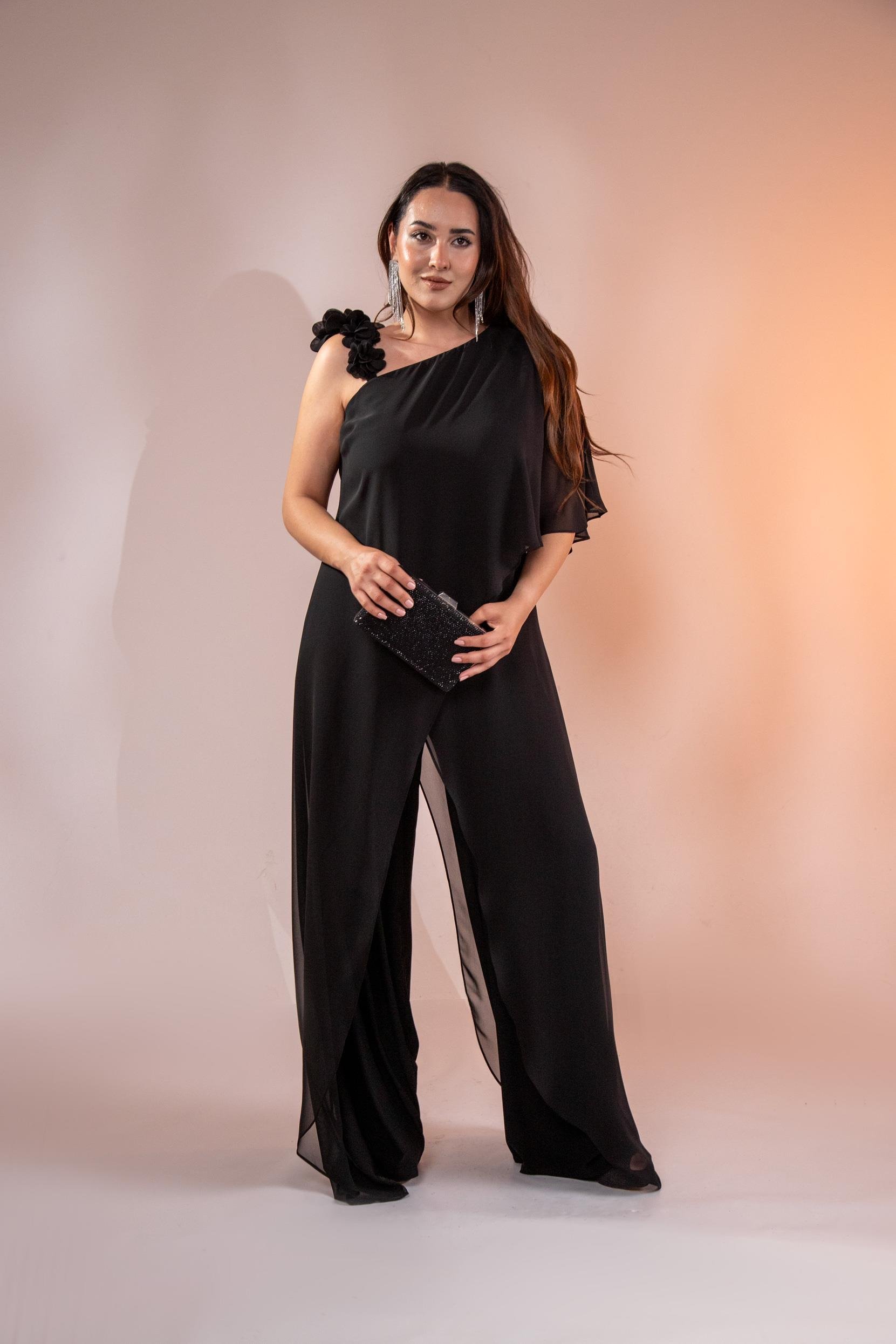 Büyük Beden 2422107 Şifon Tulum Abiye Siyah