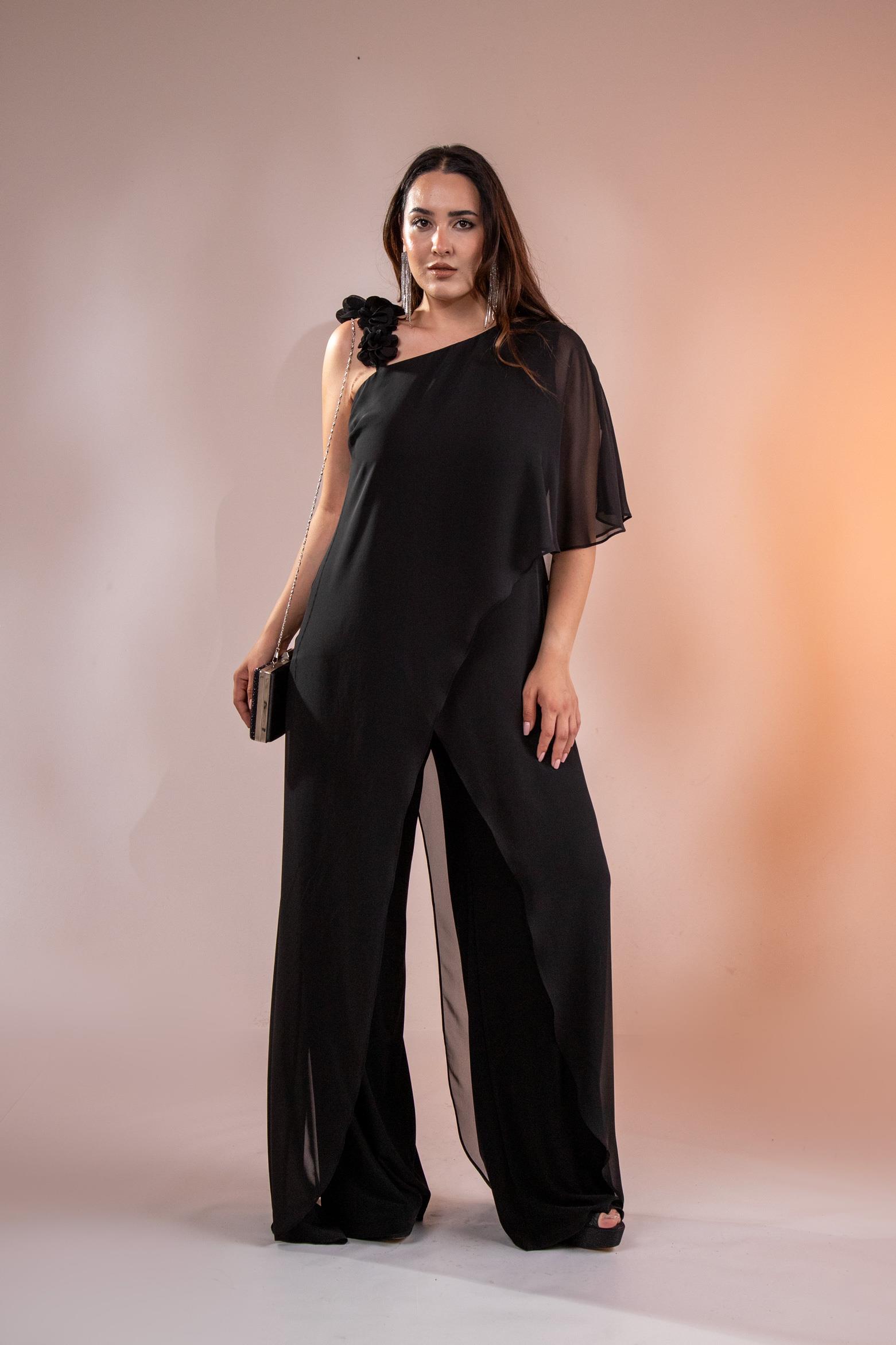 Büyük Beden 2422107 Şifon Tulum Abiye Siyah