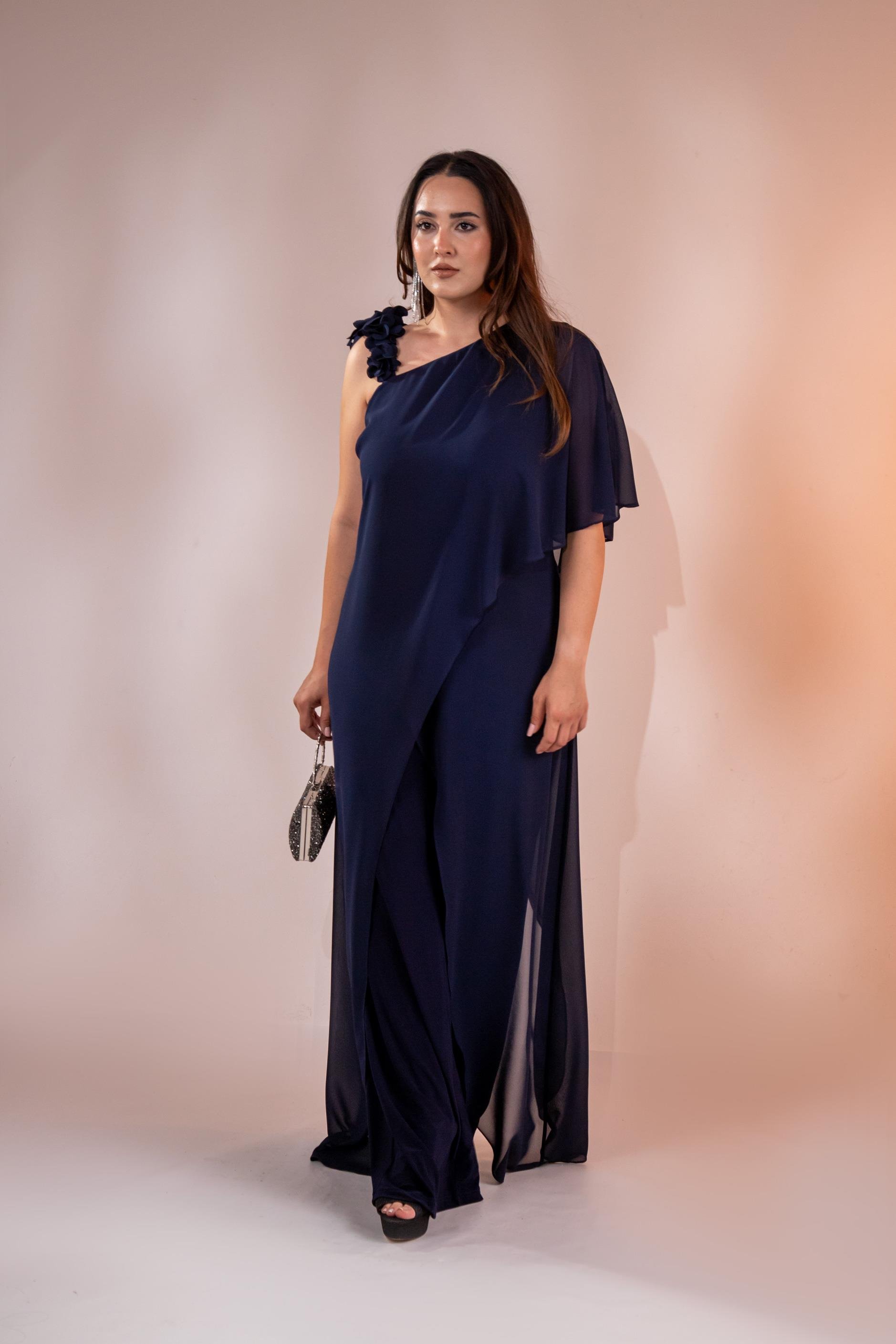 Büyük Beden 2422107 Şifon Tulum Abiye Lacivert