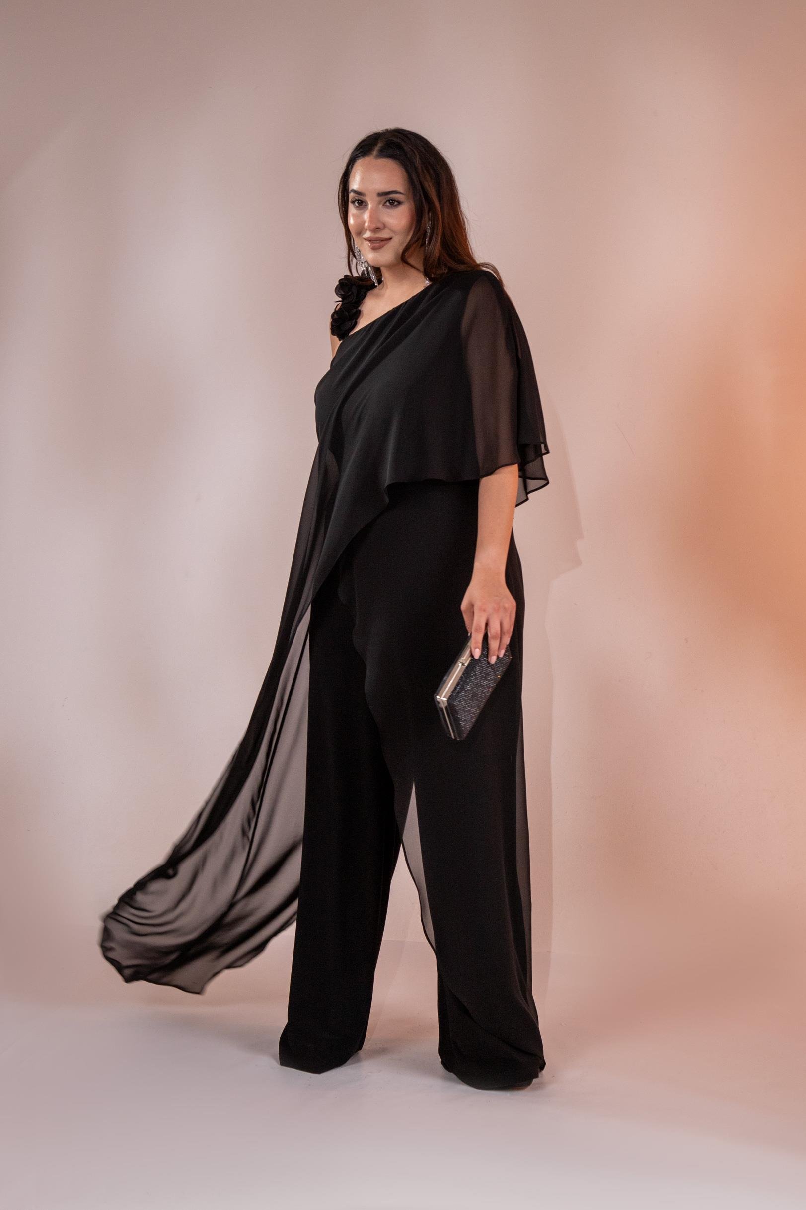 Büyük Beden 2422107 Şifon Tulum Abiye Siyah