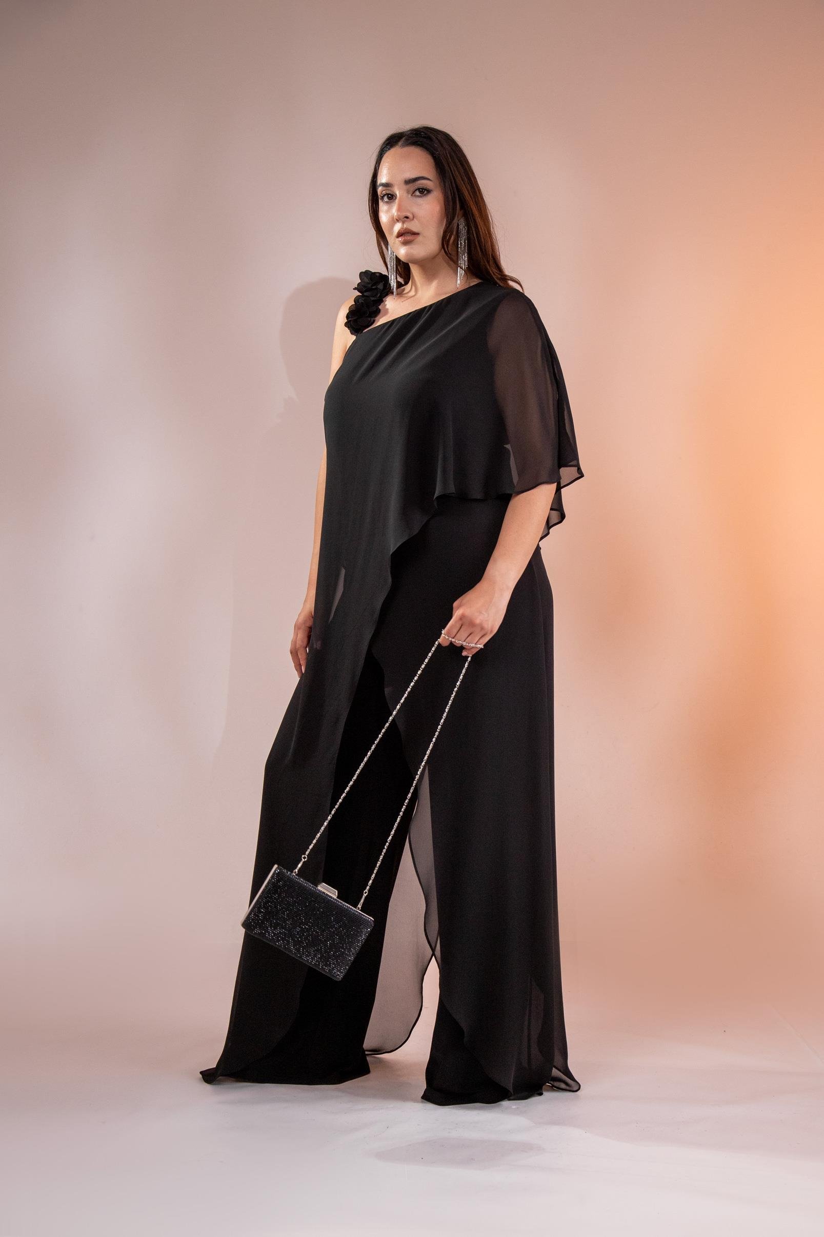 Büyük Beden 2422107 Şifon Tulum Abiye Siyah