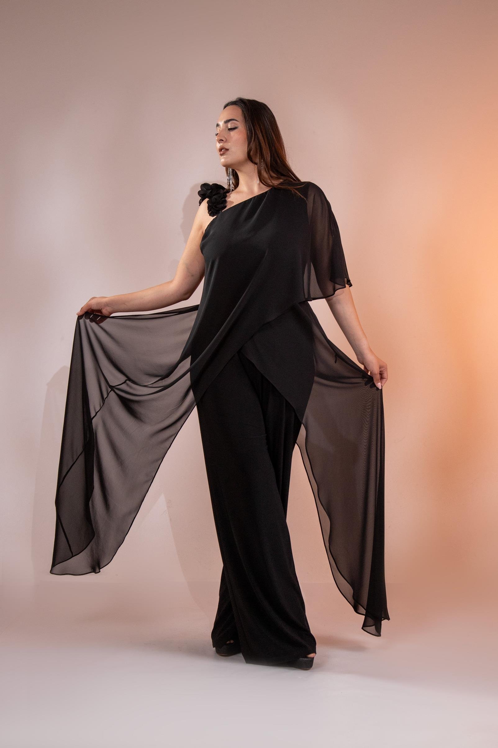 Büyük Beden 2422107 Şifon Tulum Abiye Siyah