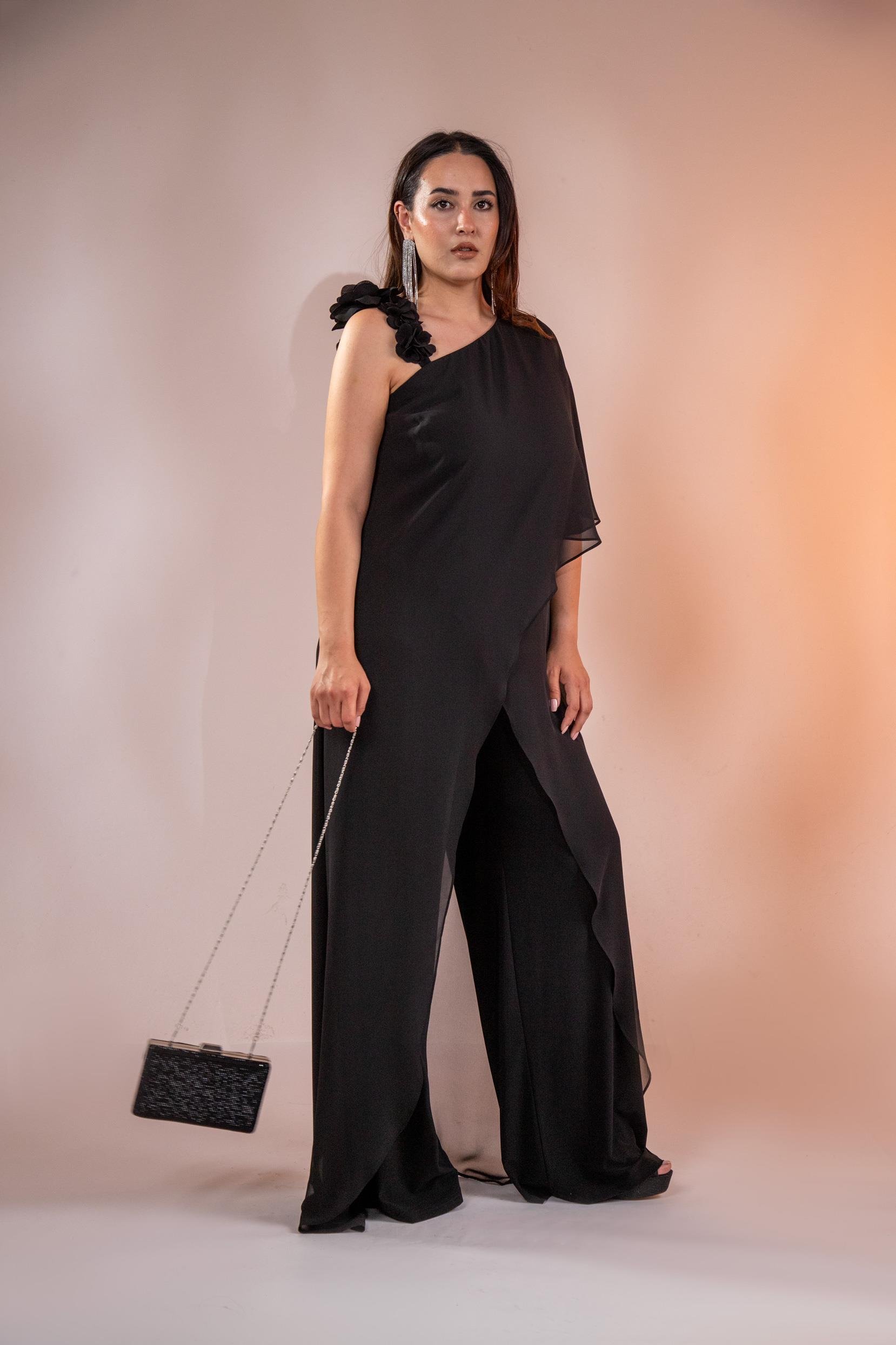 Büyük Beden 2422107 Şifon Tulum Abiye Siyah