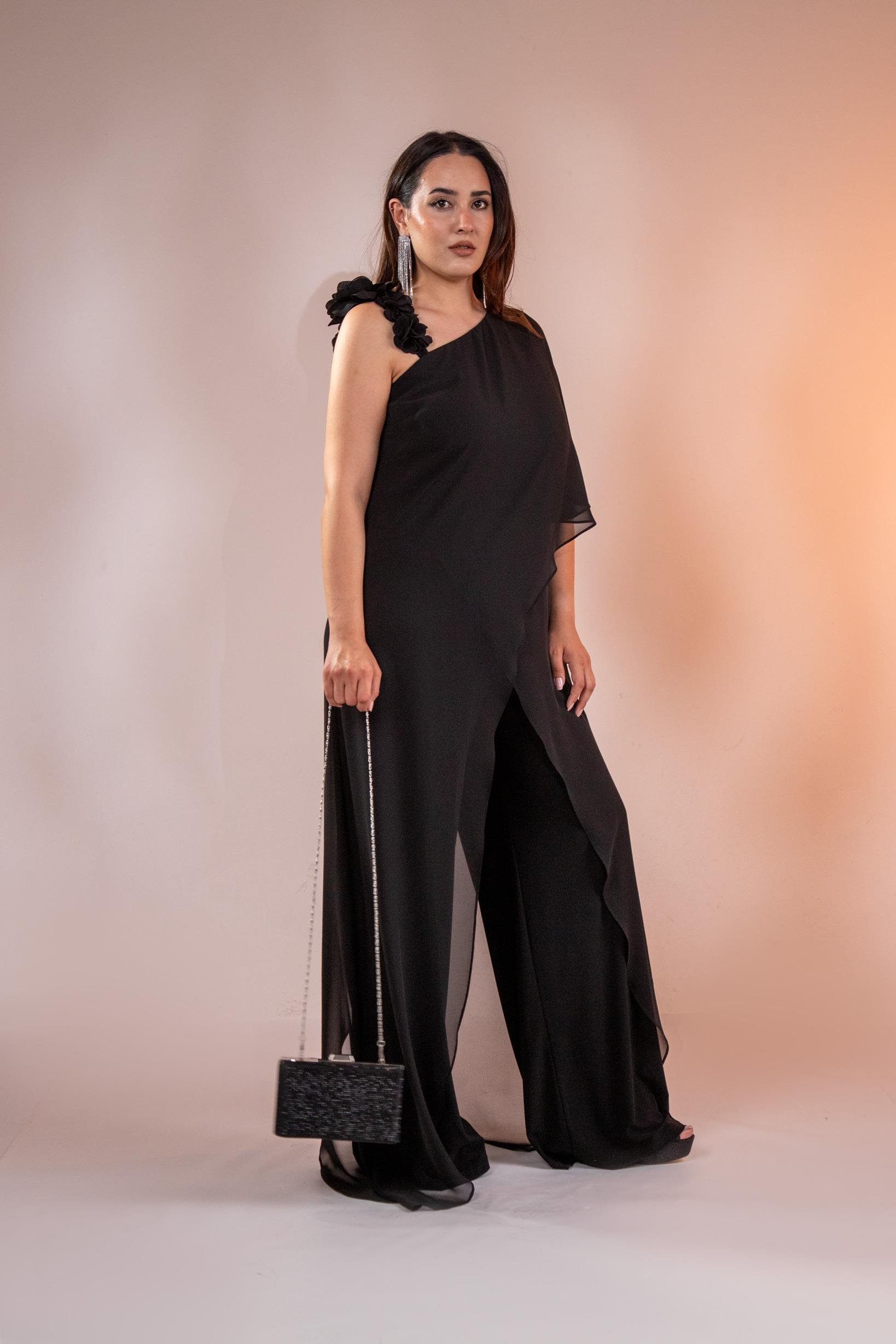 Büyük Beden 2422107 Şifon Tulum Abiye Siyah