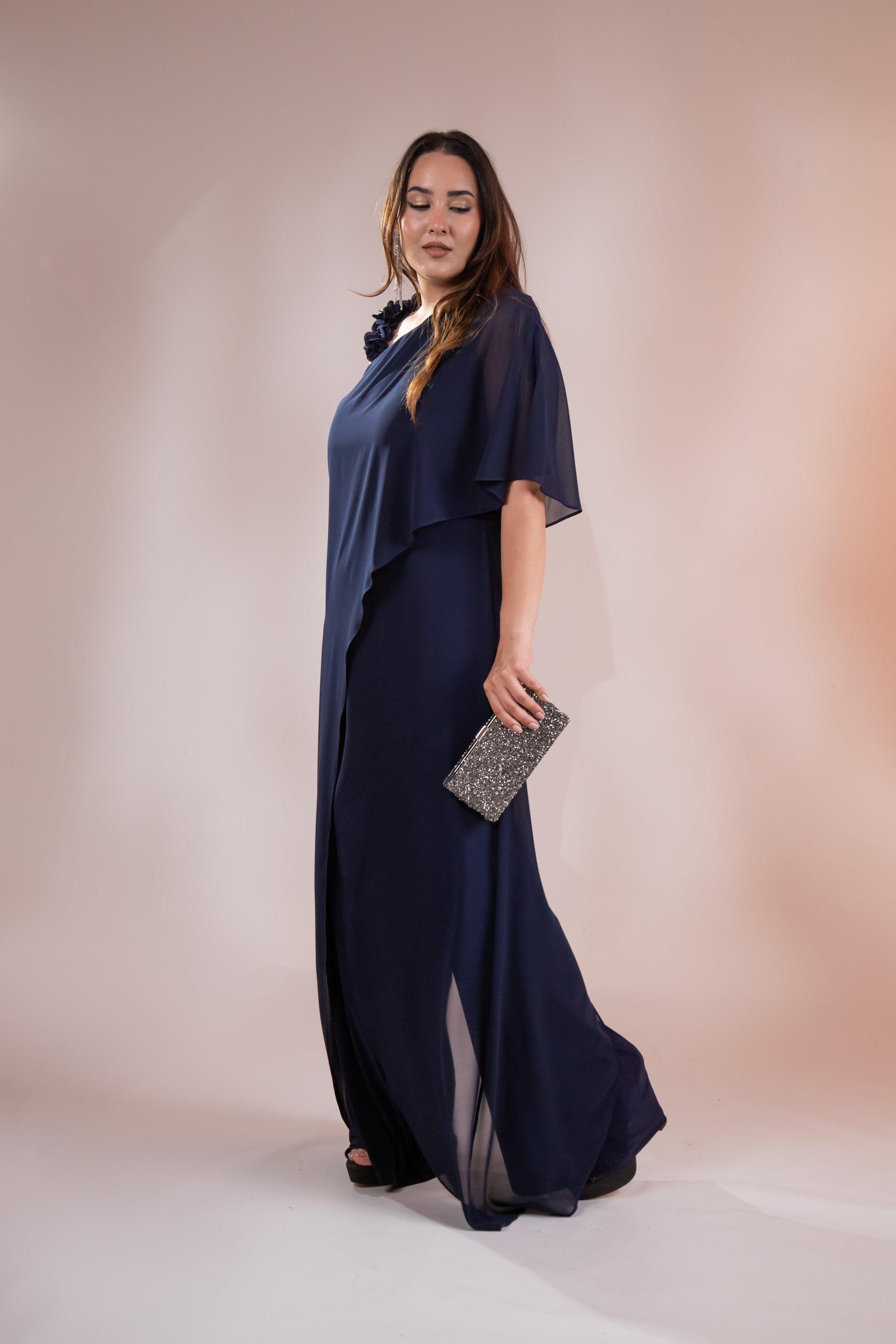 Büyük Beden 2422107 Şifon Tulum Abiye Lacivert