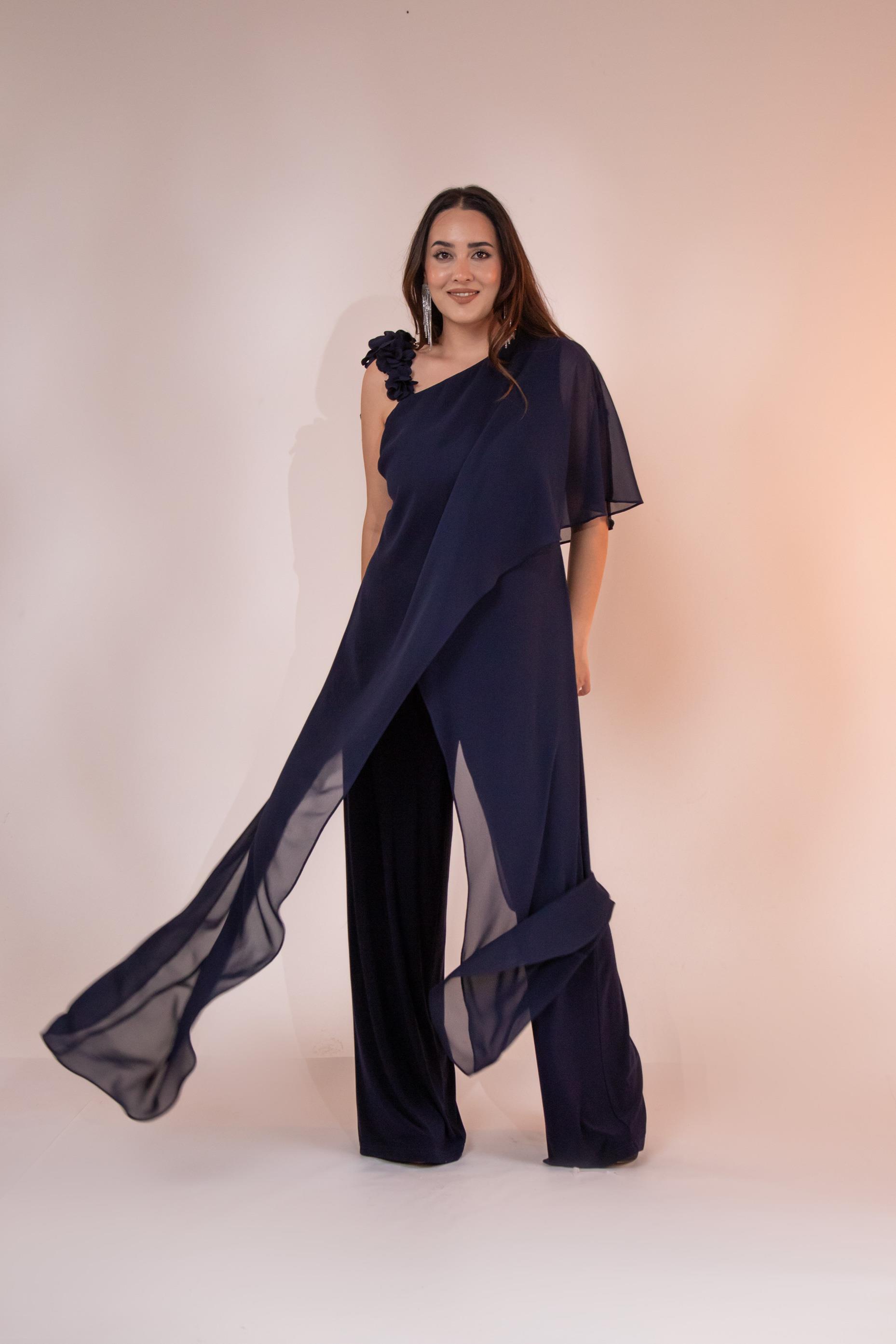 Büyük Beden 2422107 Şifon Tulum Abiye Lacivert