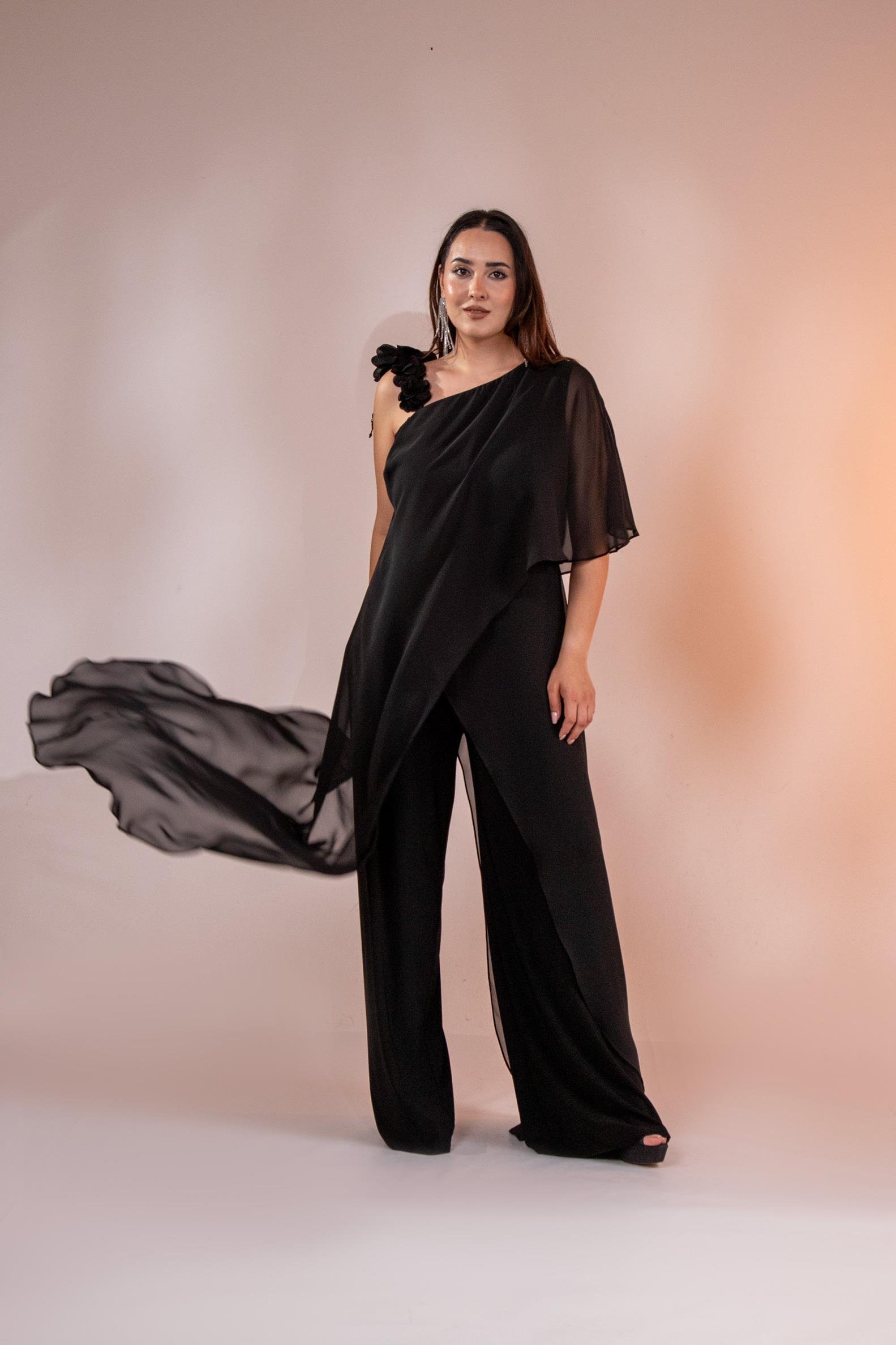 Büyük Beden 2422107 Şifon Tulum Abiye Siyah