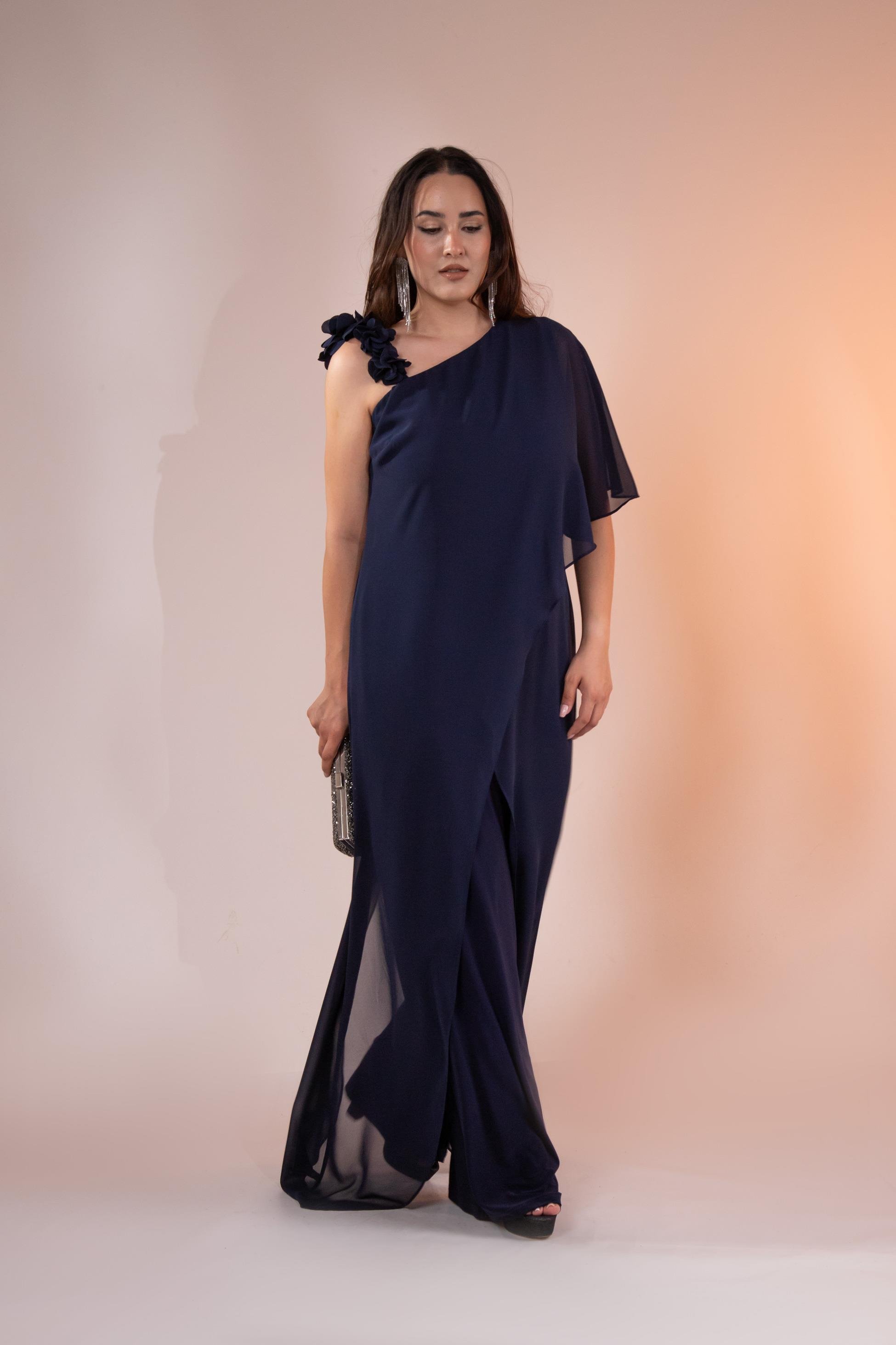 Büyük Beden 2422107 Şifon Tulum Abiye Lacivert