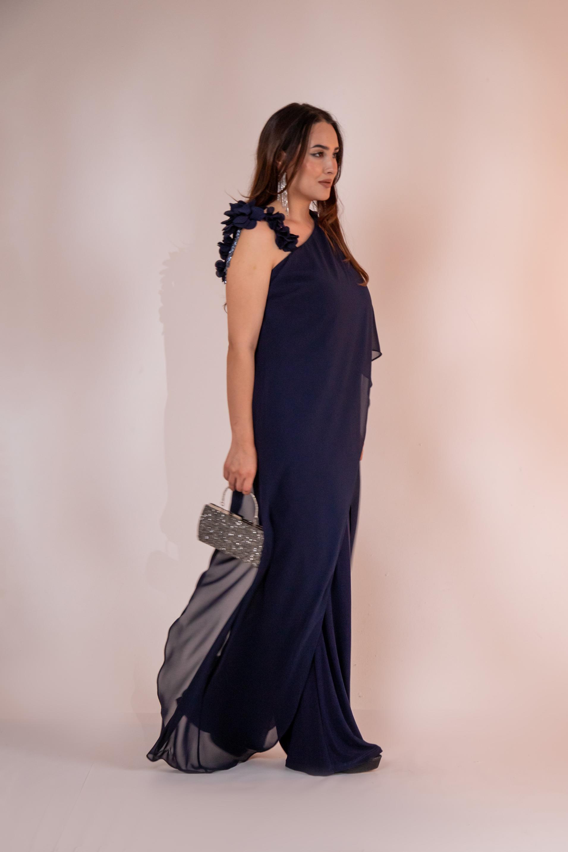 Büyük Beden 2422107 Şifon Tulum Abiye Lacivert