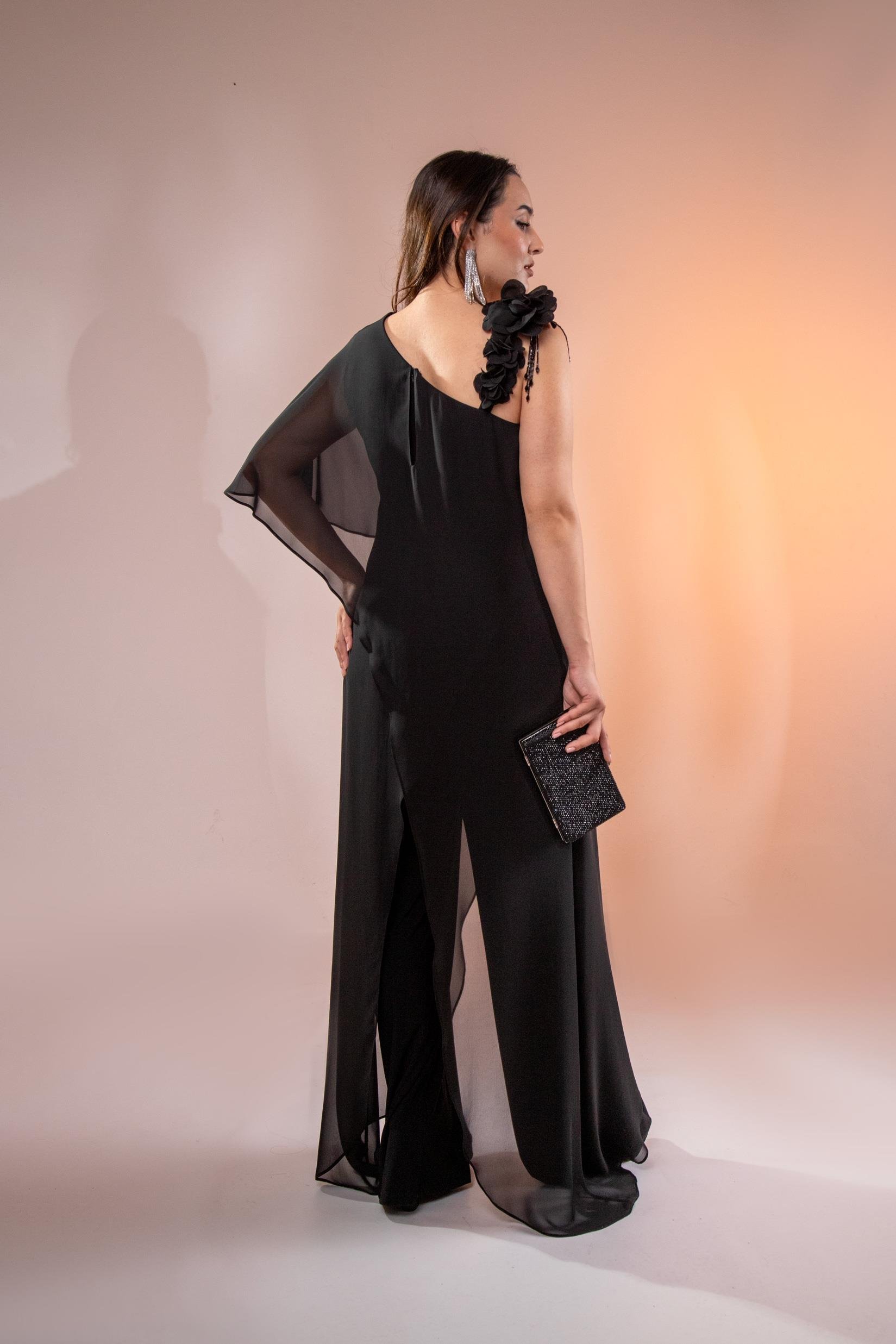 Büyük Beden 2422107 Şifon Tulum Abiye Siyah