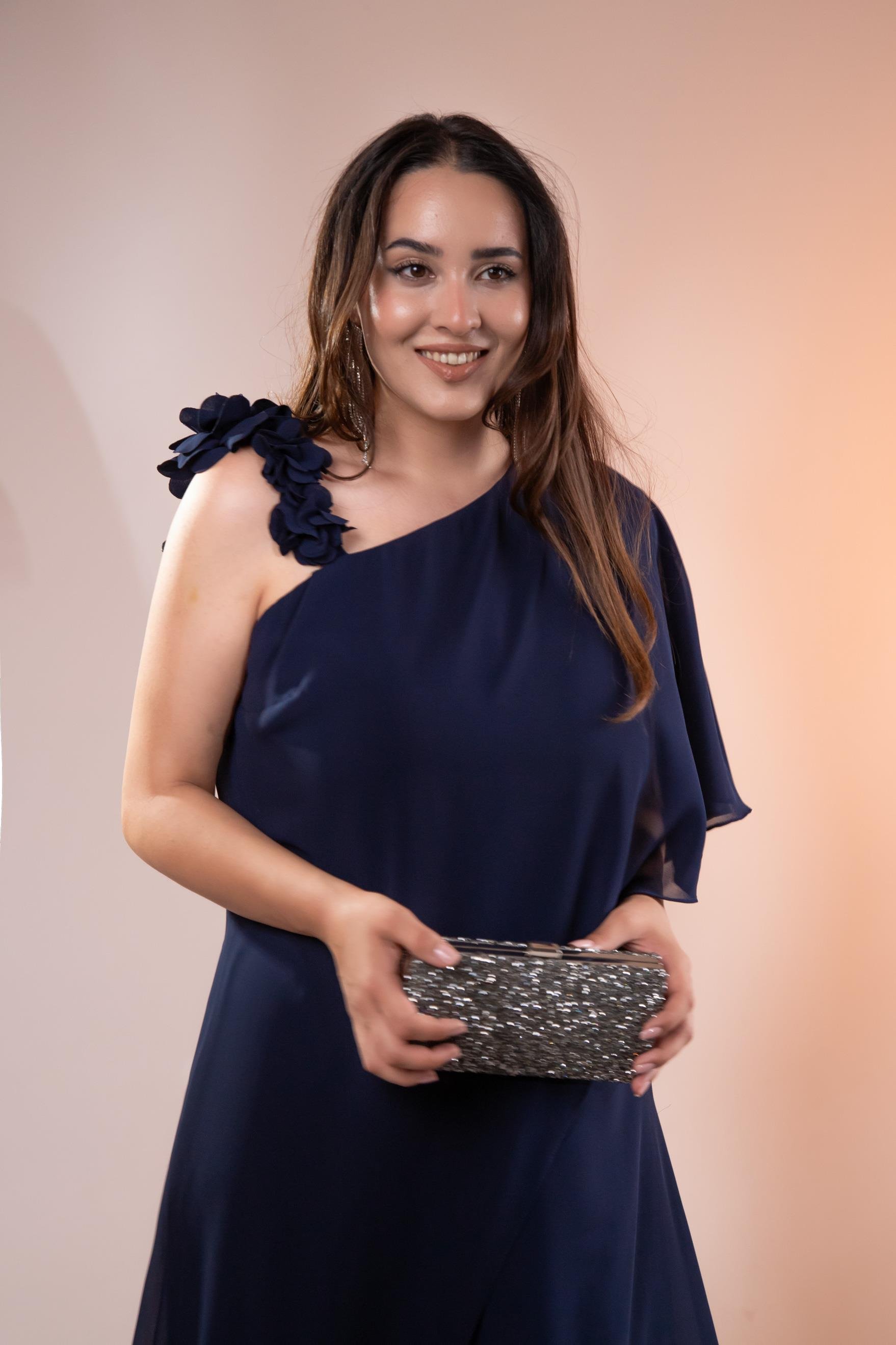 Büyük Beden 2422107 Şifon Tulum Abiye Lacivert