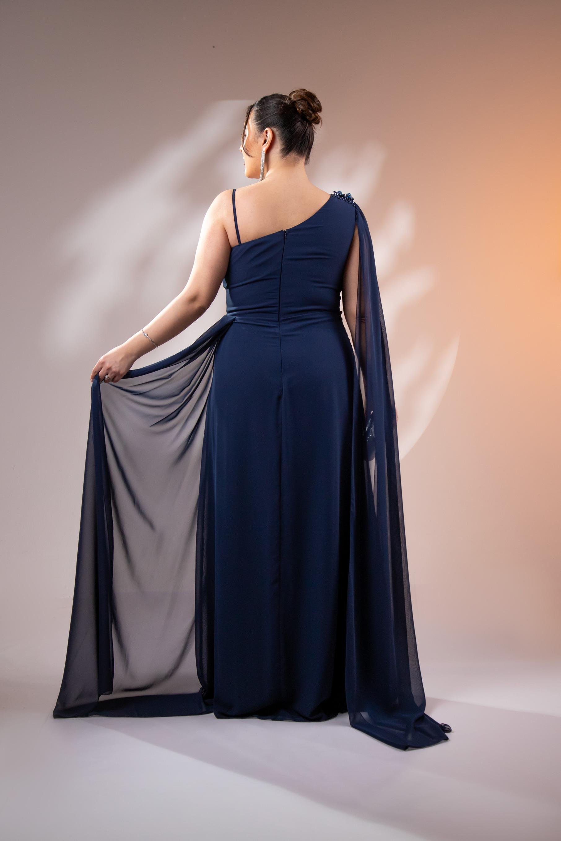 Büyük Beden 2422506 Tek Omuz Askılı Abiye Lacivert