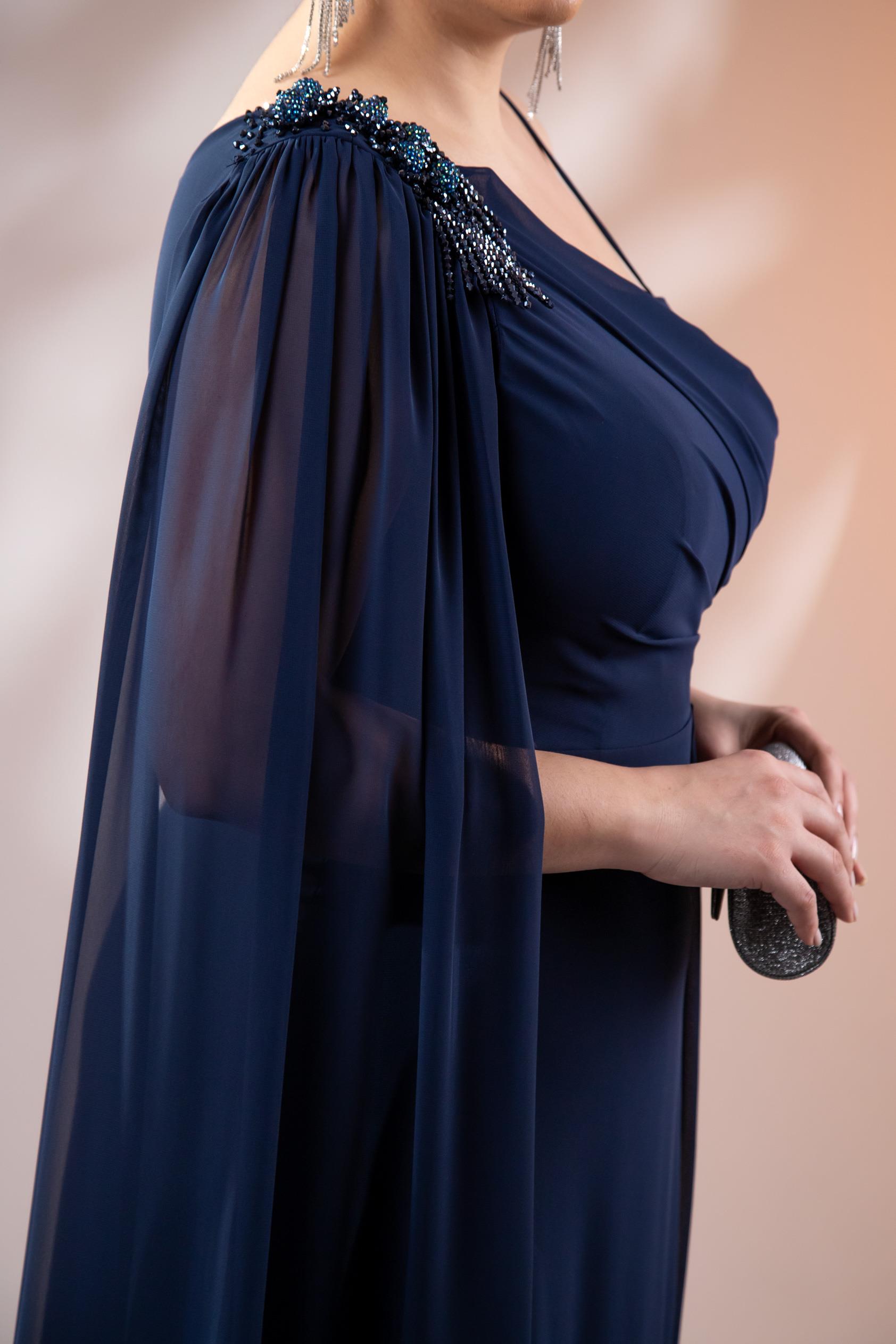 Büyük Beden 2422506 Tek Omuz Askılı Abiye Lacivert