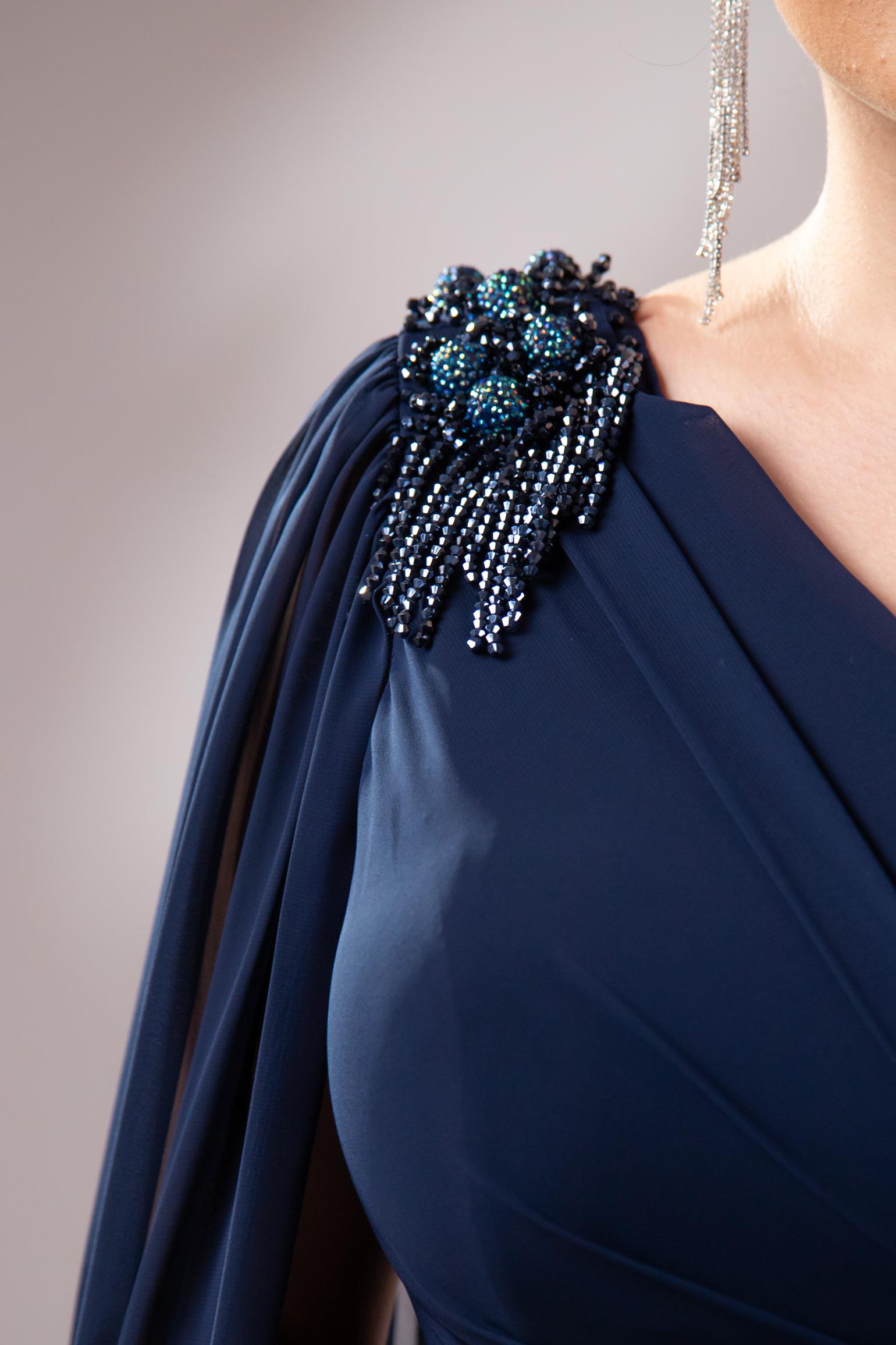 Büyük Beden 2422506 Tek Omuz Askılı Abiye Lacivert