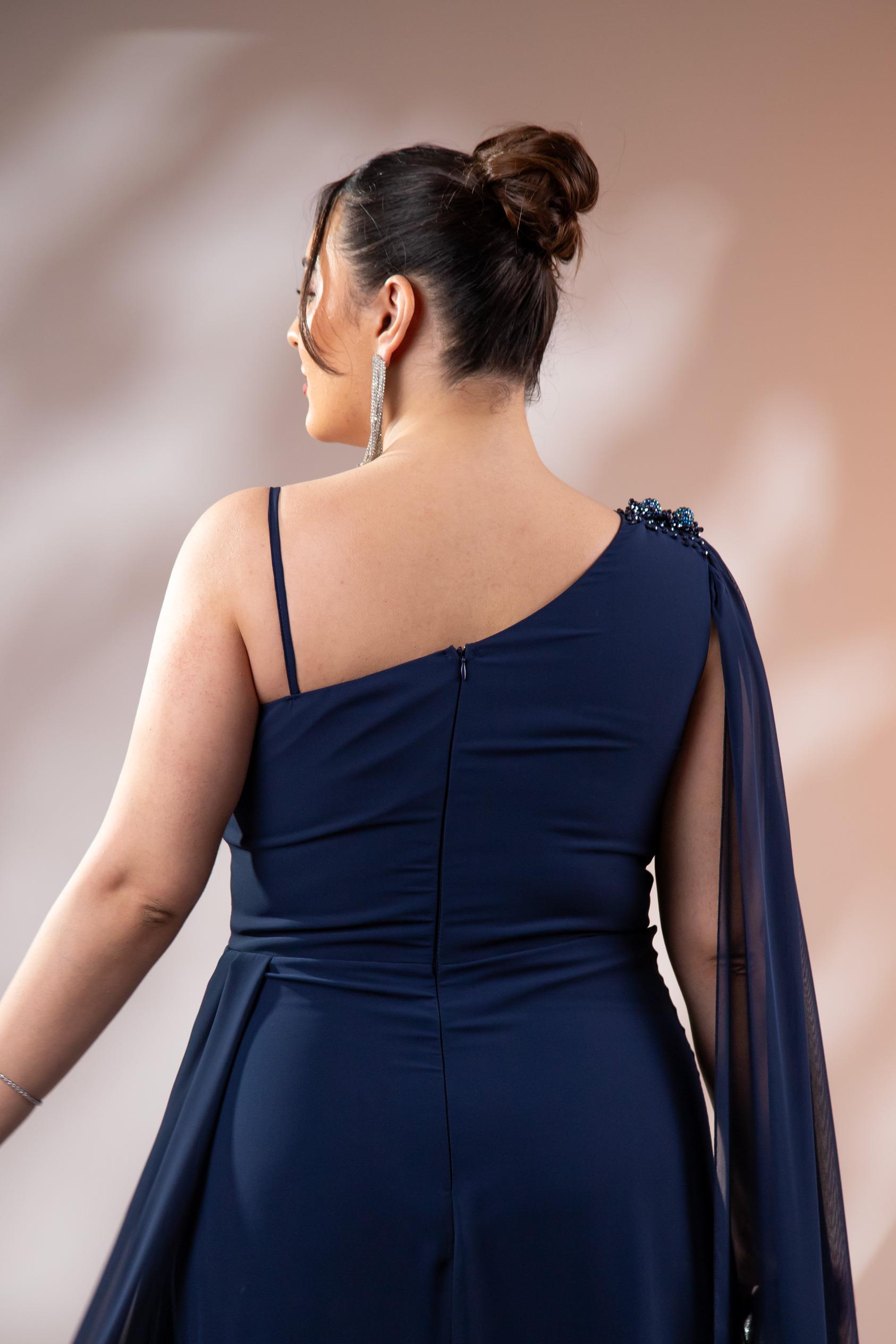 Büyük Beden 2422506 Tek Omuz Askılı Abiye Lacivert