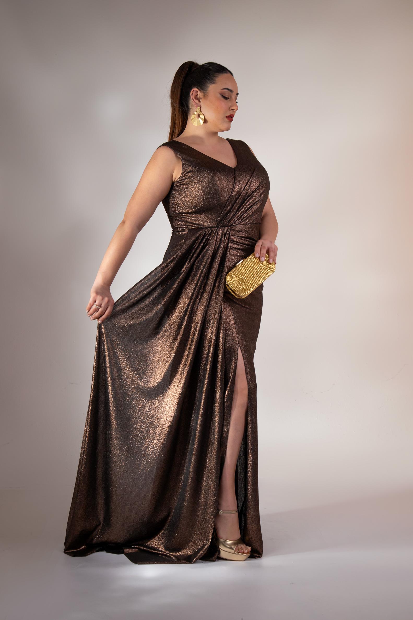 Büyük Beden 2422511 Kruvaze Yaka Abiye Kahverengi