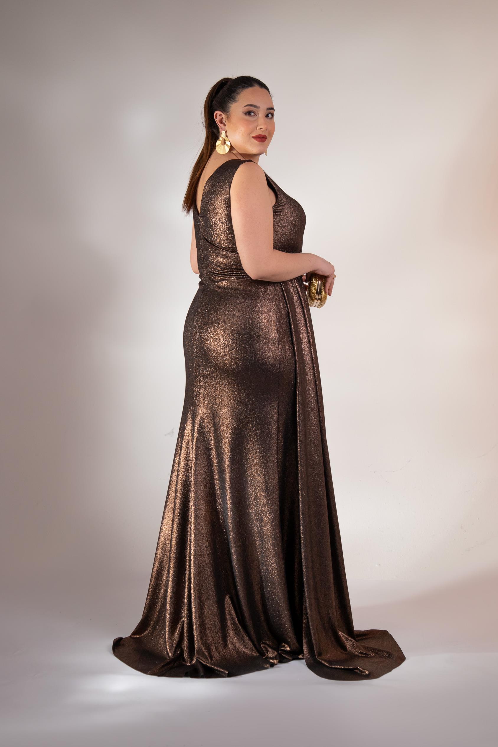 Büyük Beden 2422511 Kruvaze Yaka Abiye Kahverengi