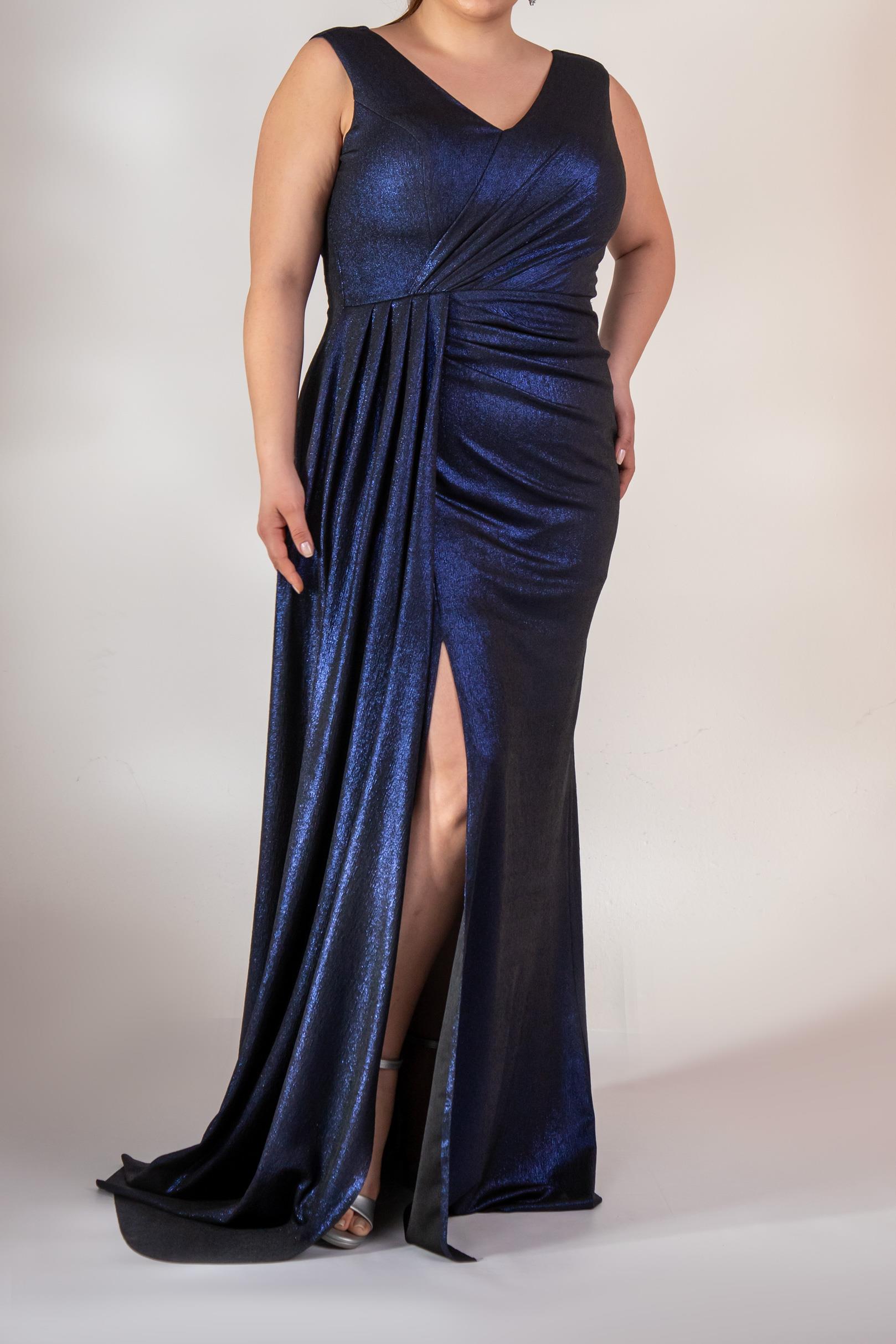 Büyük Beden 2422511 Kruvaze Yaka Abiye Lacivert