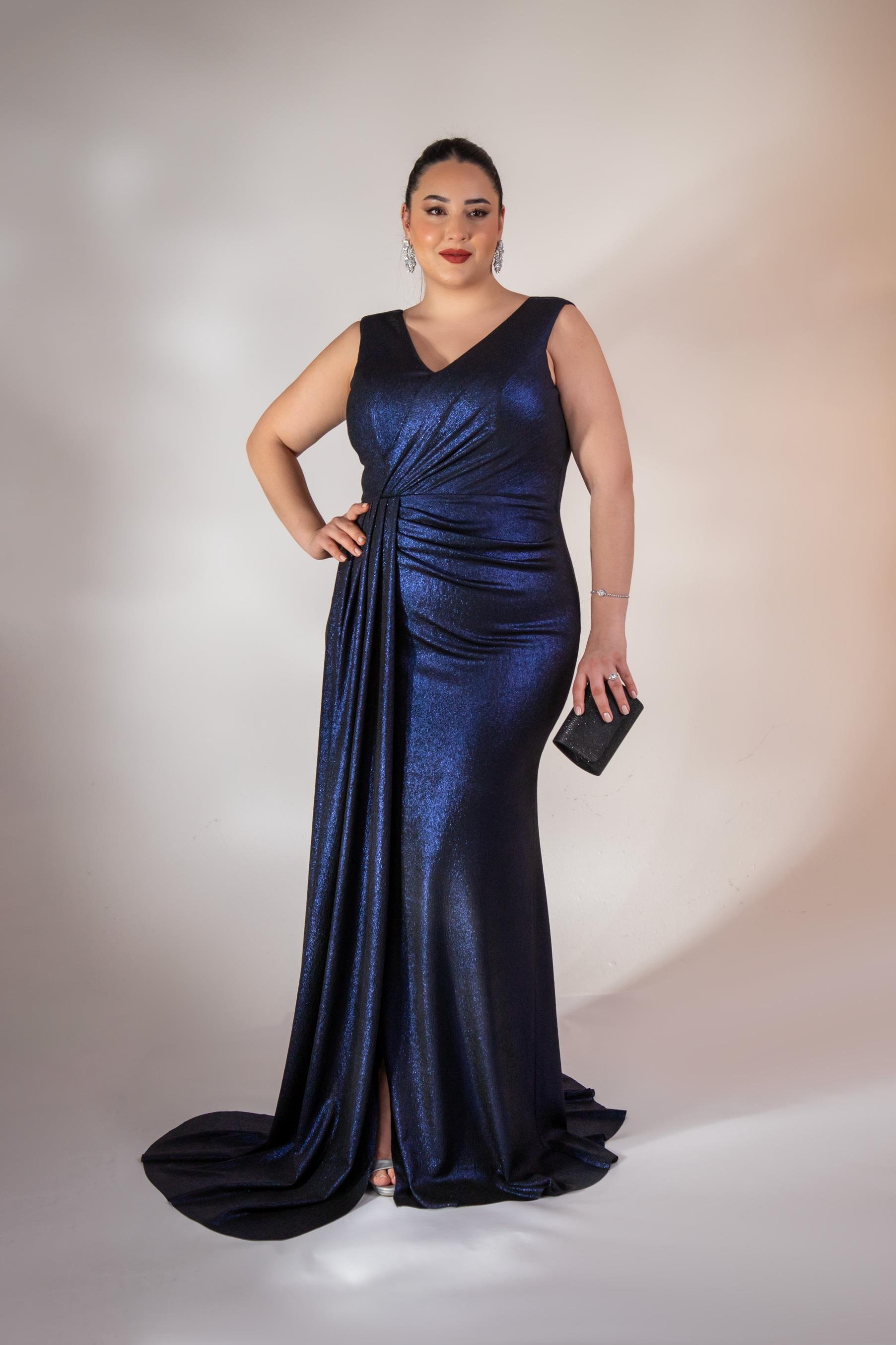 Büyük Beden 2422511 Kruvaze Yaka Abiye Lacivert