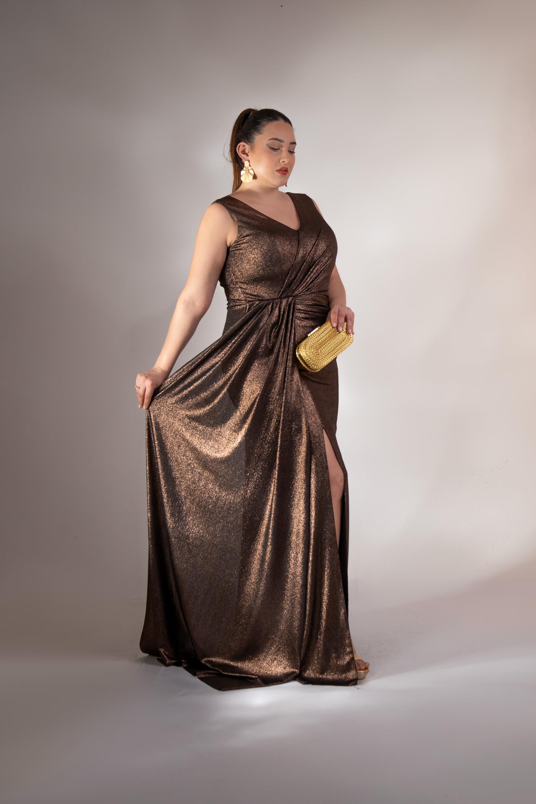 Büyük Beden 2422511 Kruvaze Yaka Abiye Kahverengi