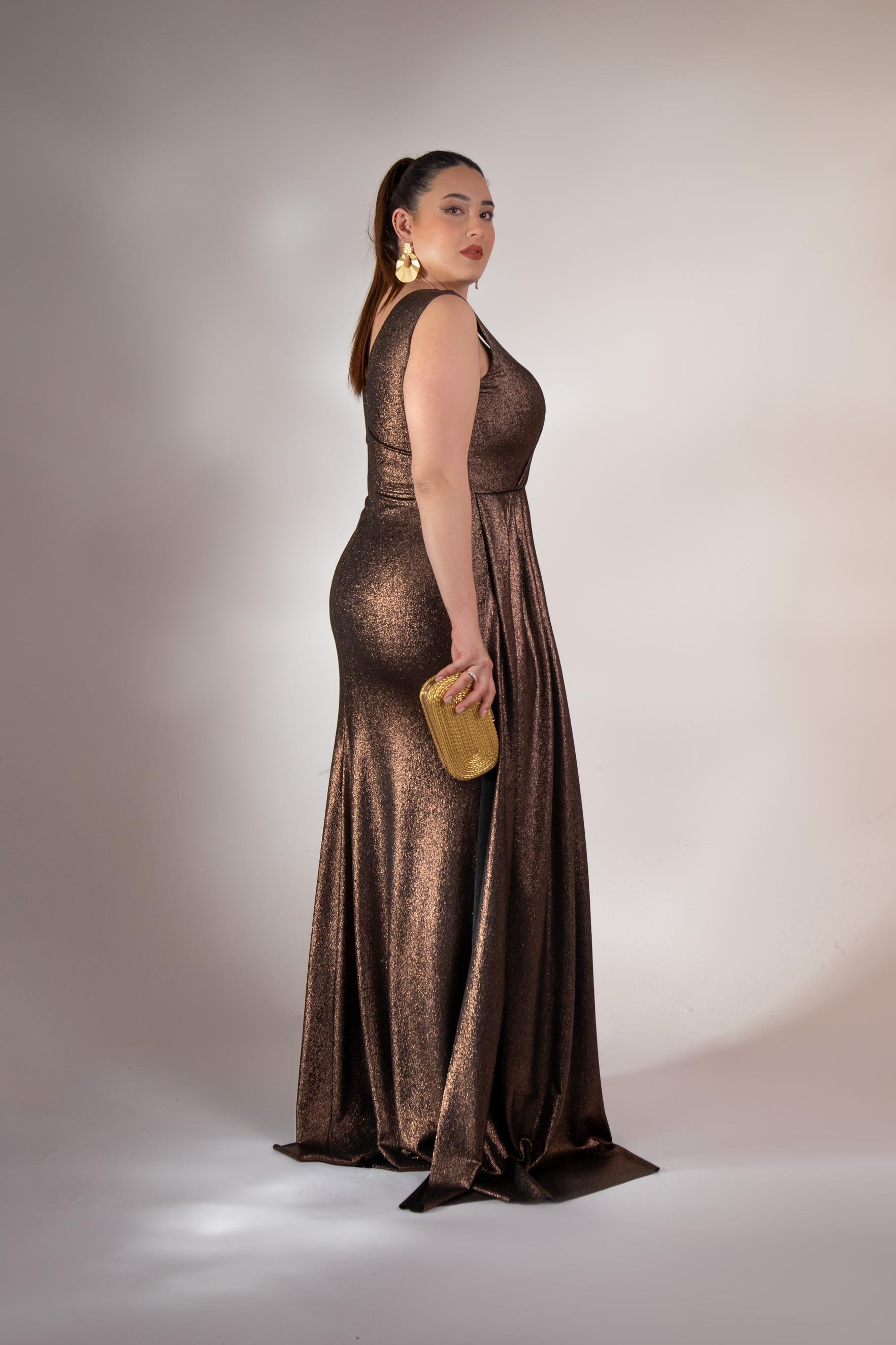 Büyük Beden 2422511 Kruvaze Yaka Abiye Kahverengi