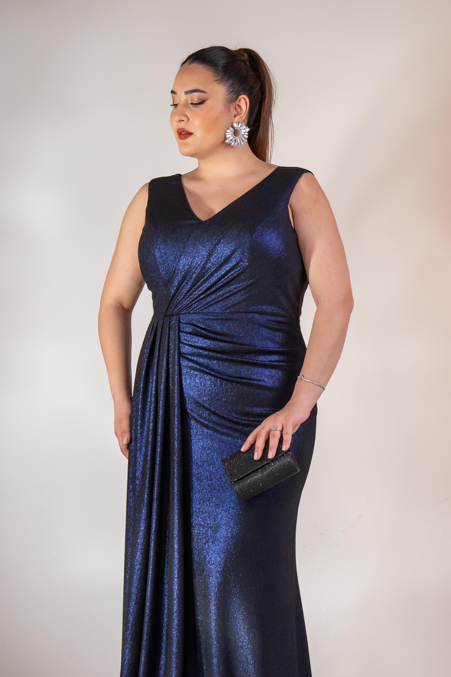 Büyük Beden 2422511 Kruvaze Yaka Abiye Lacivert