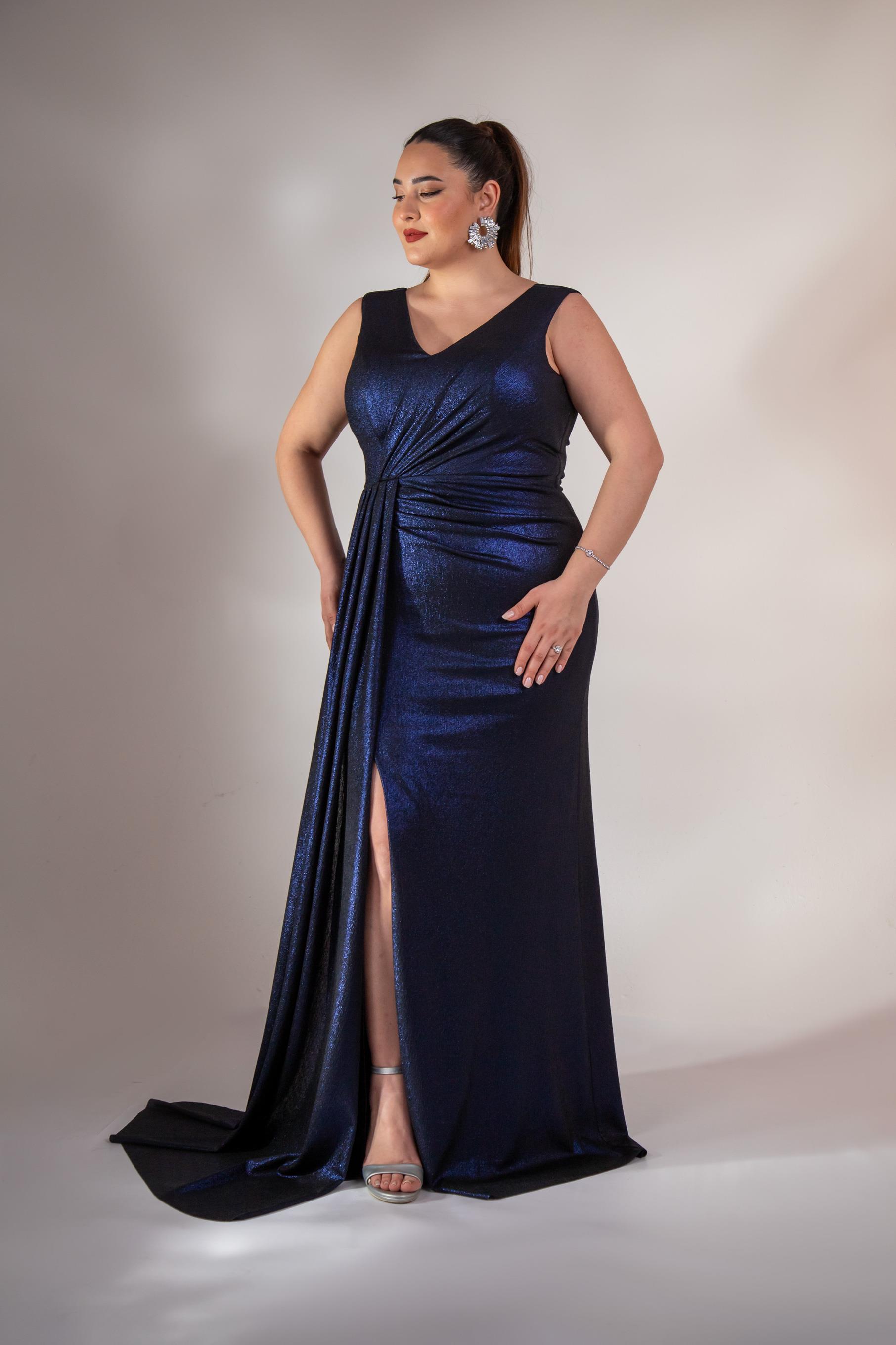 Büyük Beden 2422511 Kruvaze Yaka Abiye Lacivert