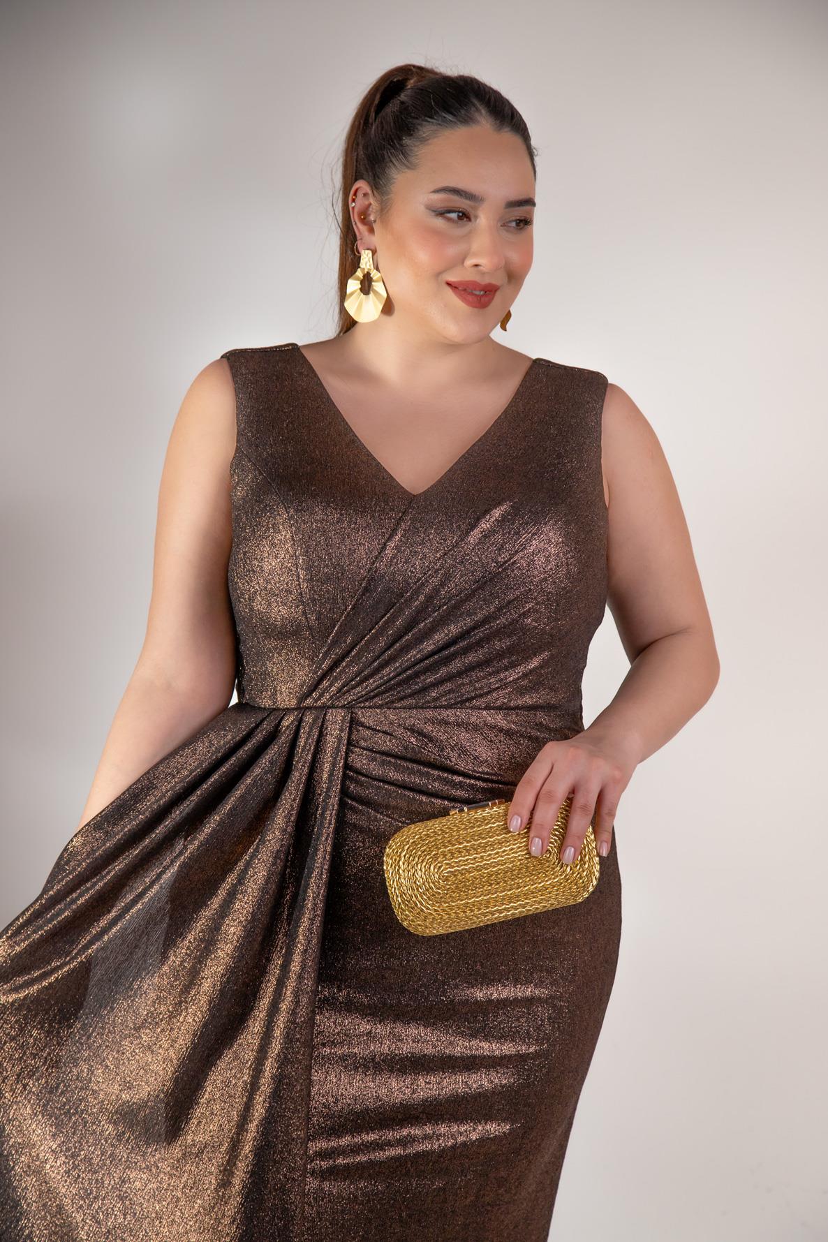 Büyük Beden 2422511 Kruvaze Yaka Abiye Kahverengi