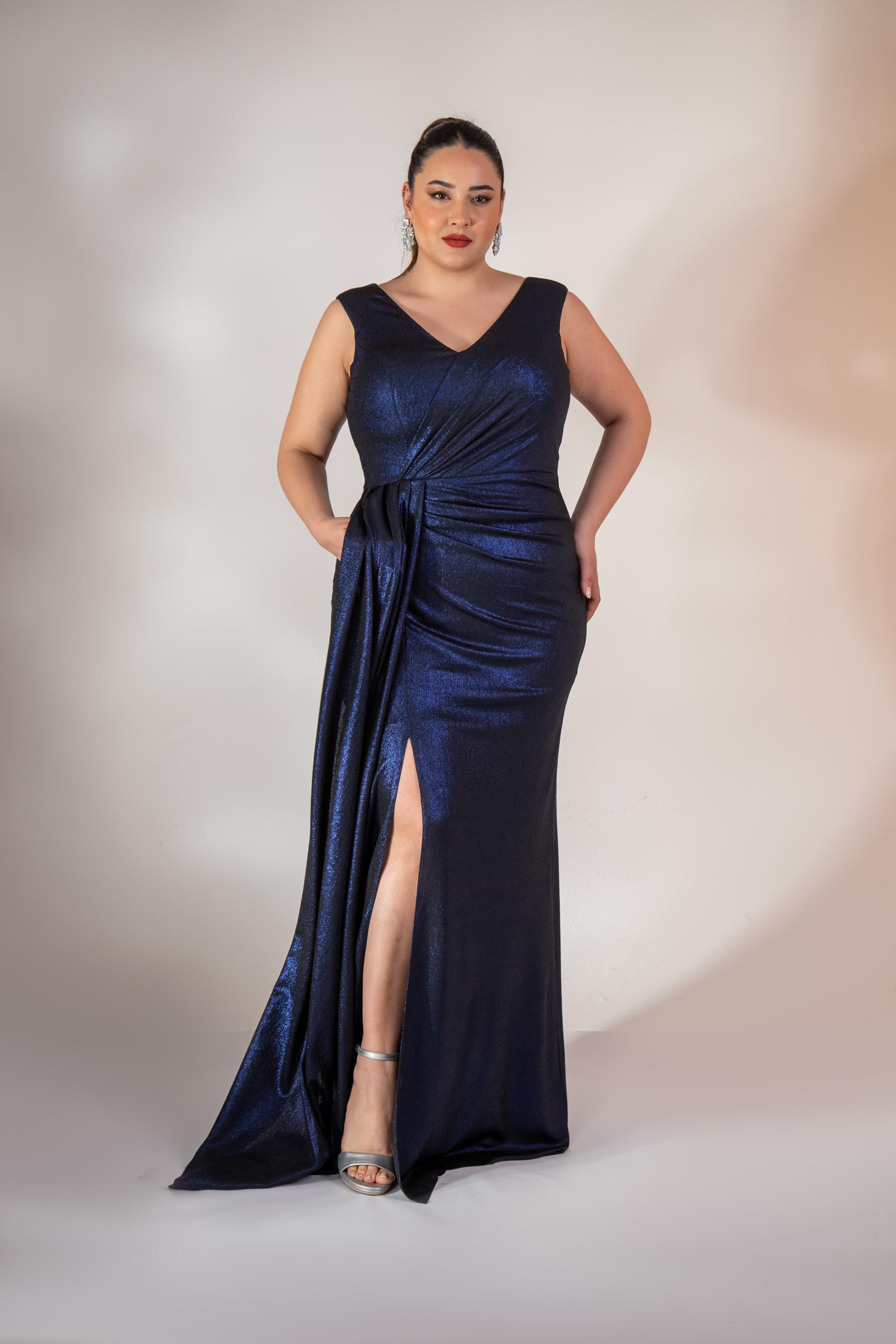 Büyük Beden 2422511 Kruvaze Yaka Abiye Lacivert