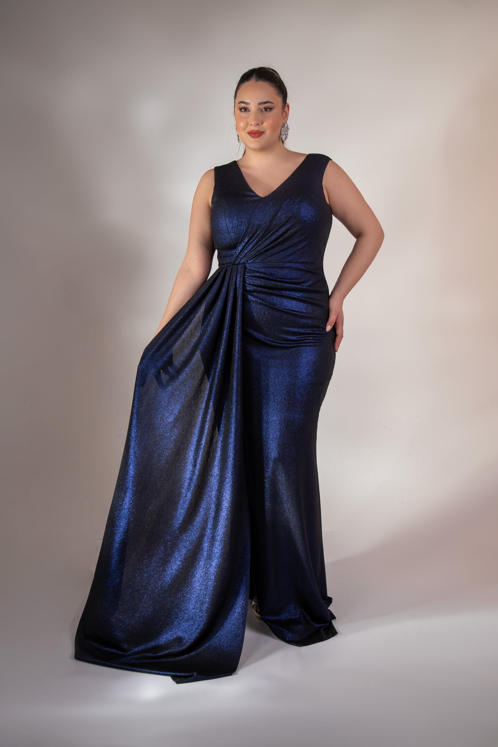 Büyük Beden 2422511 Kruvaze Yaka Abiye Lacivert